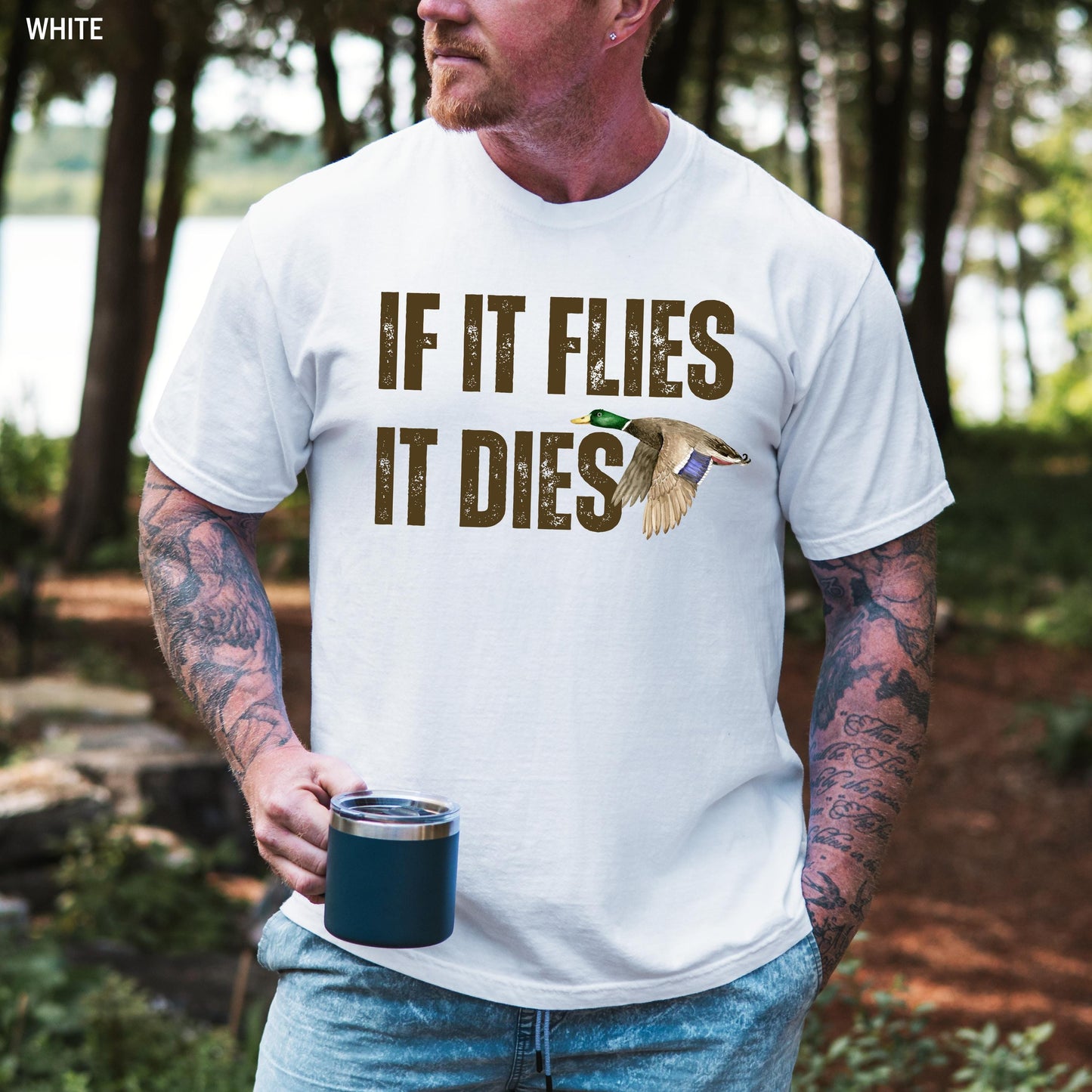 Funny Duck Hunting T-Shirt Comfort Colors, retro men's Hunting shirt, hunter gift, husband christma gift, Xmas Dad Gift, if it flies it dies