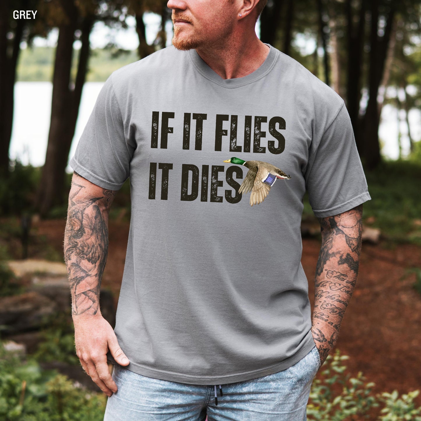 Funny Duck Hunting T-Shirt Comfort Colors, retro men's Hunting shirt, hunter gift, husband christma gift, Xmas Dad Gift, if it flies it dies