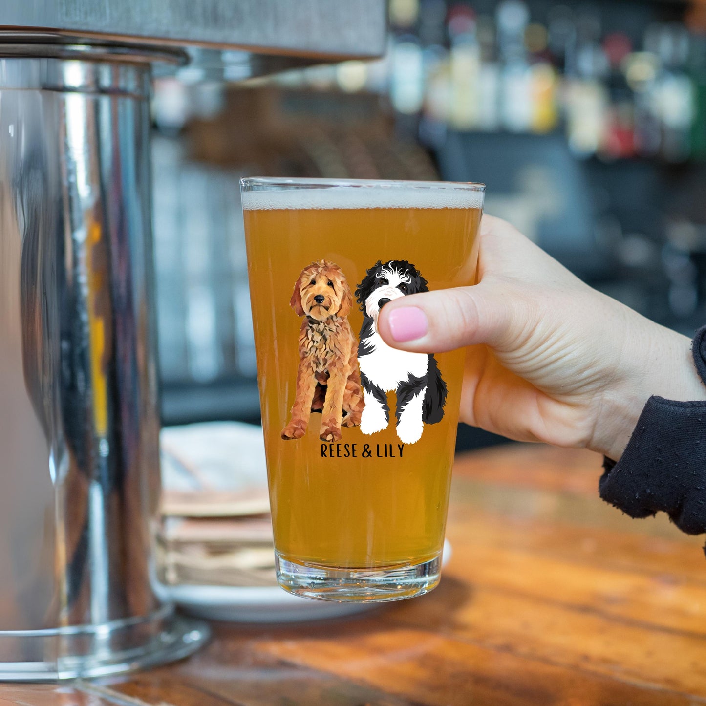 Personalized Golden Doodle Beer Glass, 16oz Pint Glass, goldendoodle dad gift, dog dad gifts, bachelor gift, anniversary gift, pet loss gift