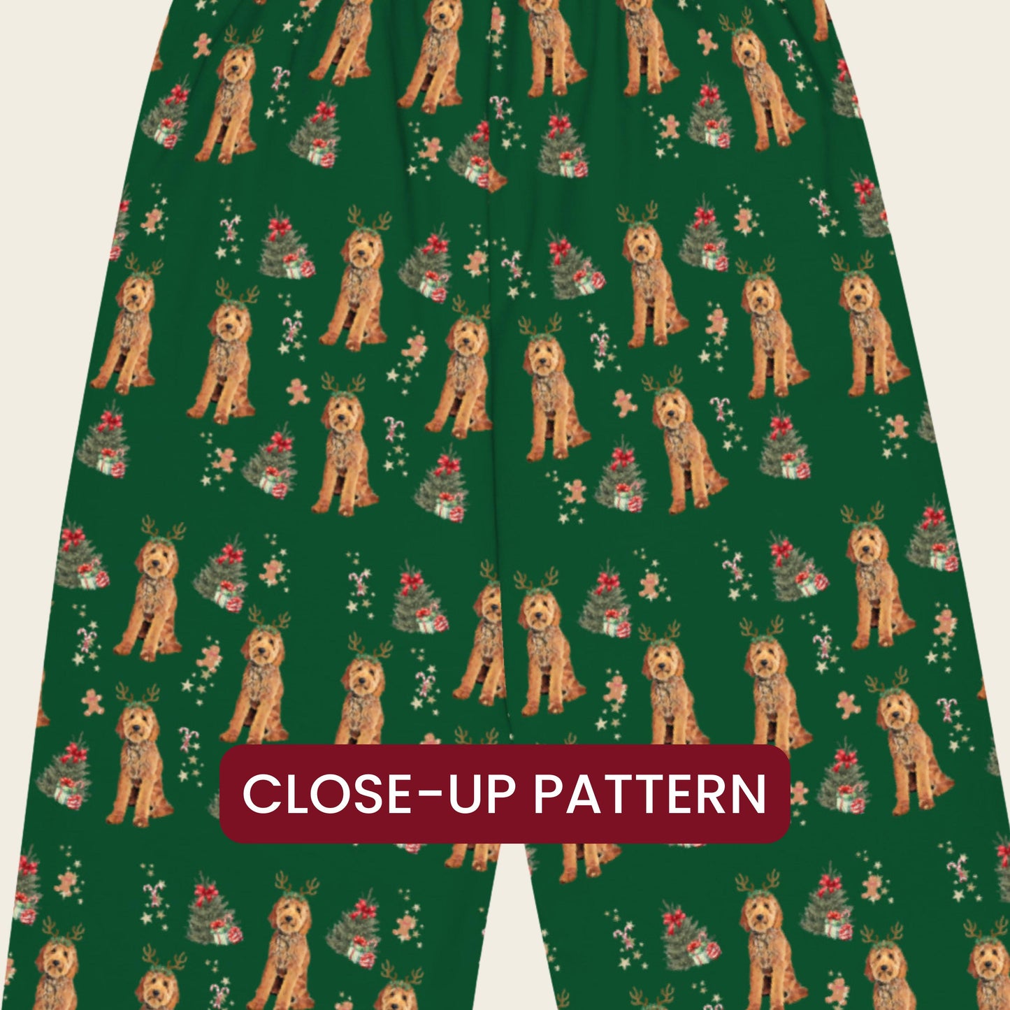 Christmas Goldendoodle Pajama Pants, wide leg unisex golden dog pants, mom gift, doodle gift, dog pajamas pants, sister birthday gift