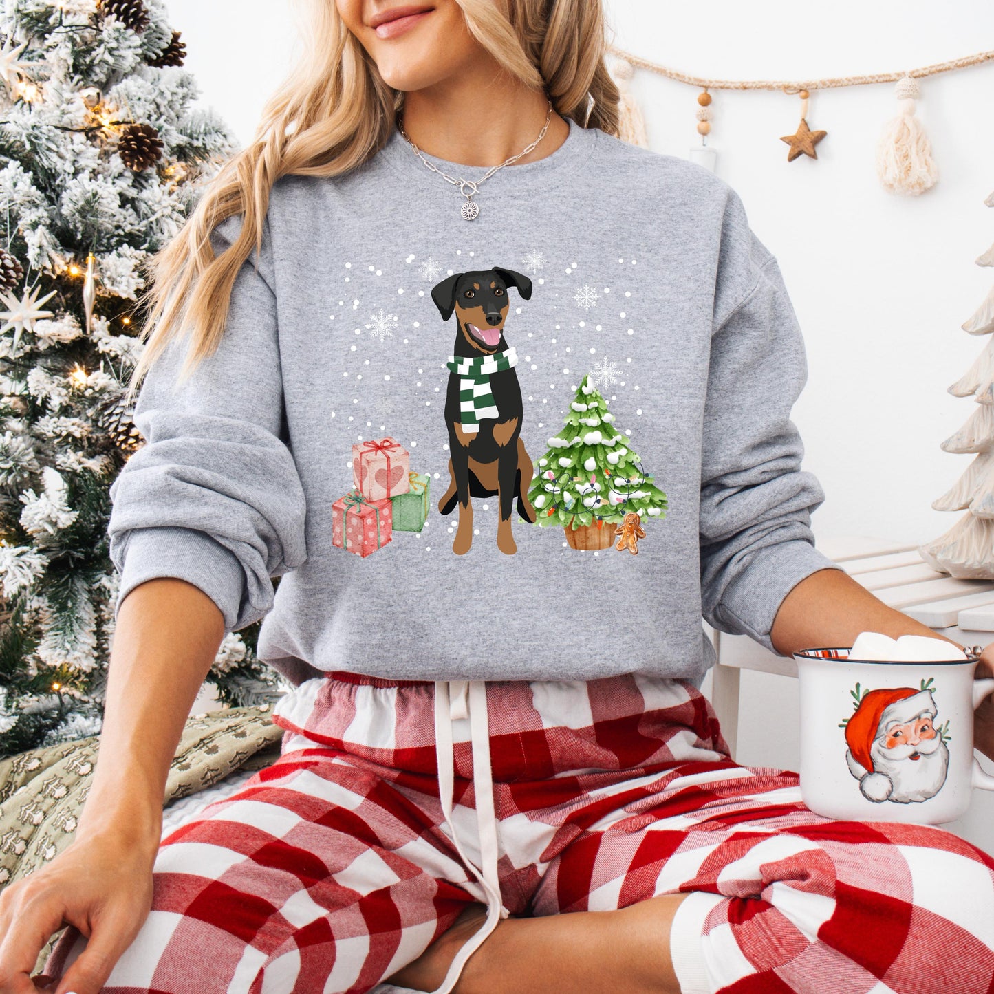 Doberman Christmas Sweater, red doberman sweatshirt, black doberman gift, dobbie dog owner shirt, Christmas dog sweater, ugly xmas sweater