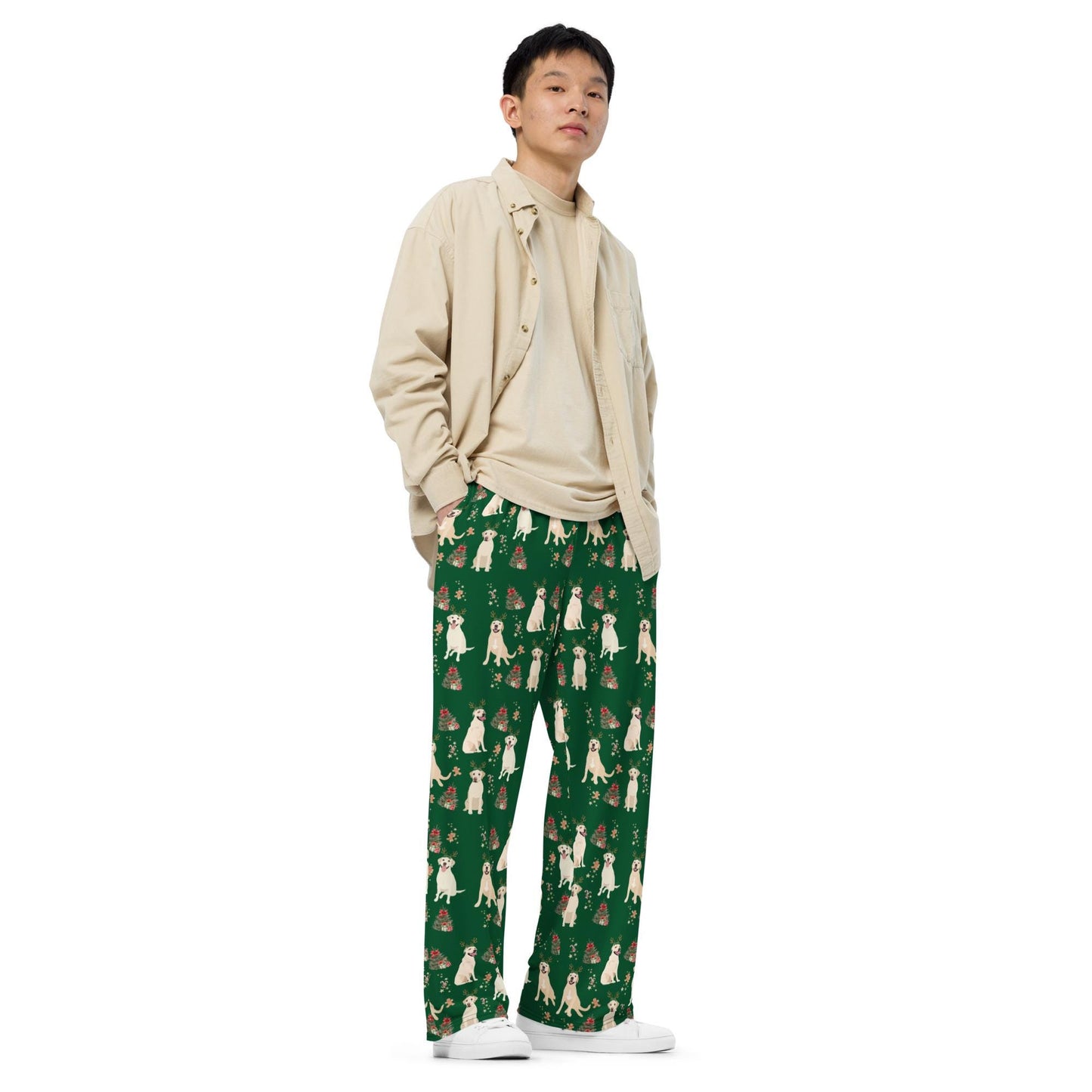 Christmas Yellow Labrador Pajama Pants, wide leg unisex labrador dog pants, mom gift, retriever gift, dog pajama pants, sister birthday gift