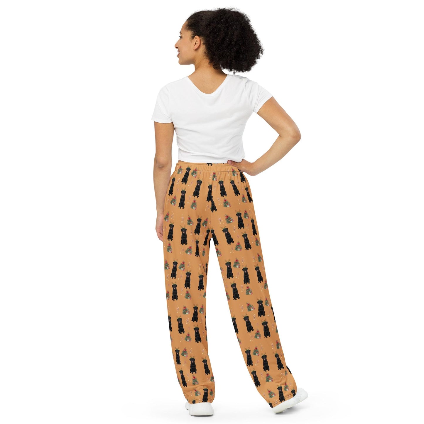 Christmas Labrador Pajama Pants, wide leg unisex black labrador pants, mom pjs, retriever gift, bachelorette party, sister birthday gift