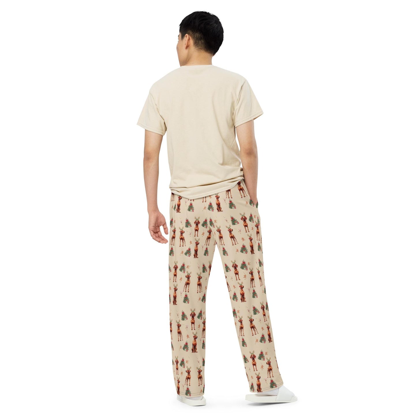 Christmas Vizsla Pajama Pants, wide leg unisex vizsla dog pants mom gift, viszla gift, dog pj pants, sister birthday gift, vizsla owner gift