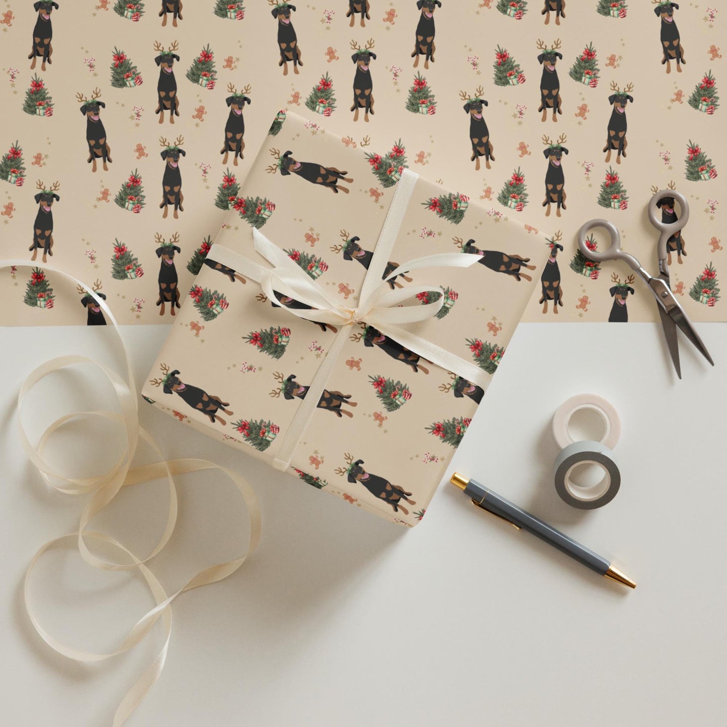 Christmas Doberman Wrapping Paper Sheets, doberman gift, doberman dog owner gift, stocking stuffer, dobbie xmas festive gift