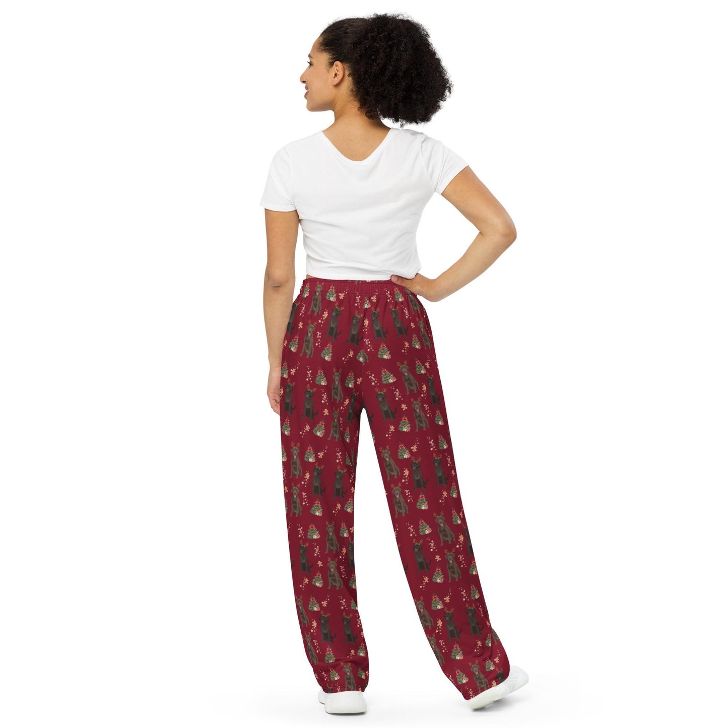 Christmas Chocolate Labrador Pajama Pants, wide leg unisex labrador dog pants, mom gift, labrador gift, dog pajamas pants, sister birthday