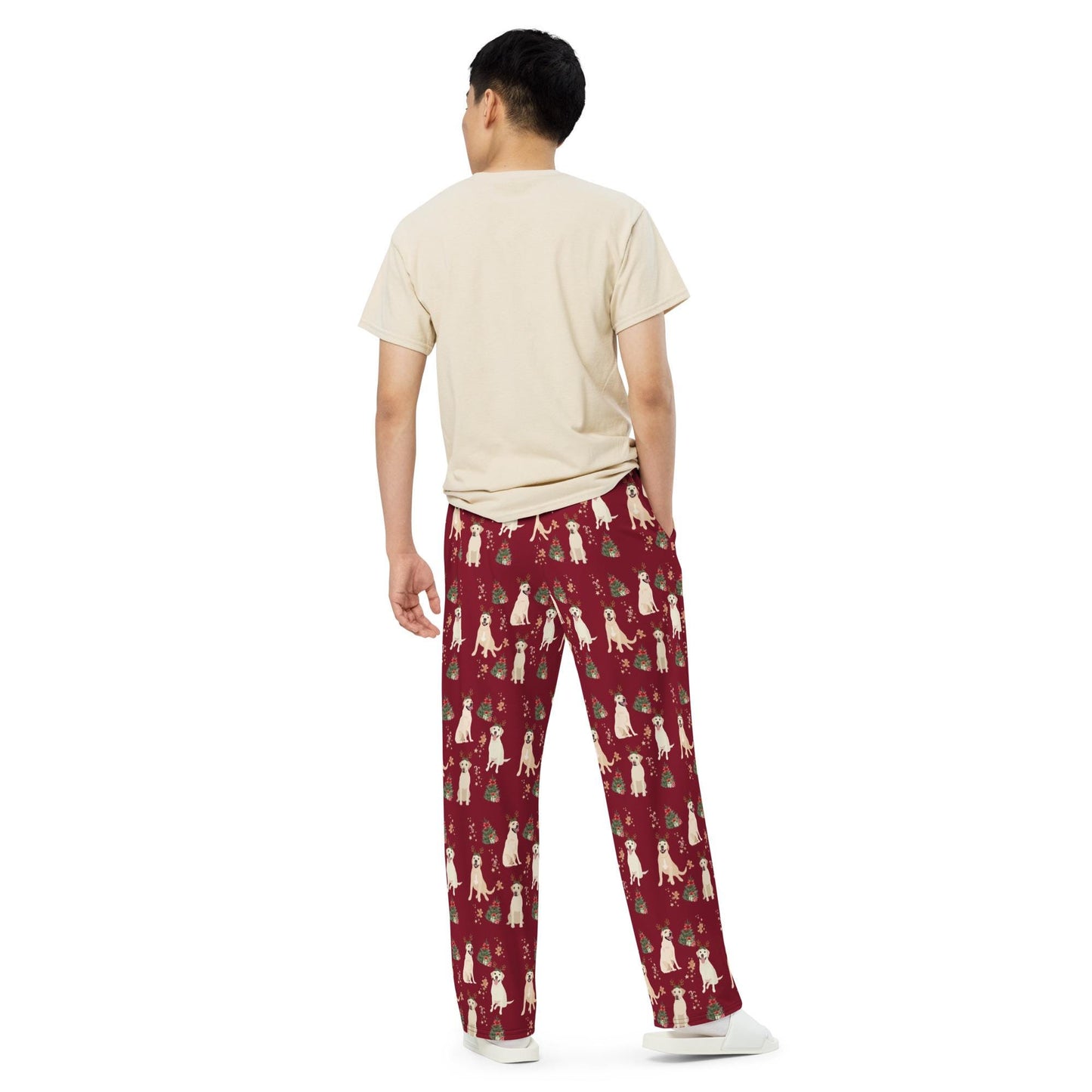 Christmas Yellow Labrador Pajama Pants, wide leg unisex labrador dog pants, mom gift, retriever gift, dog pajama pants, sister birthday gift