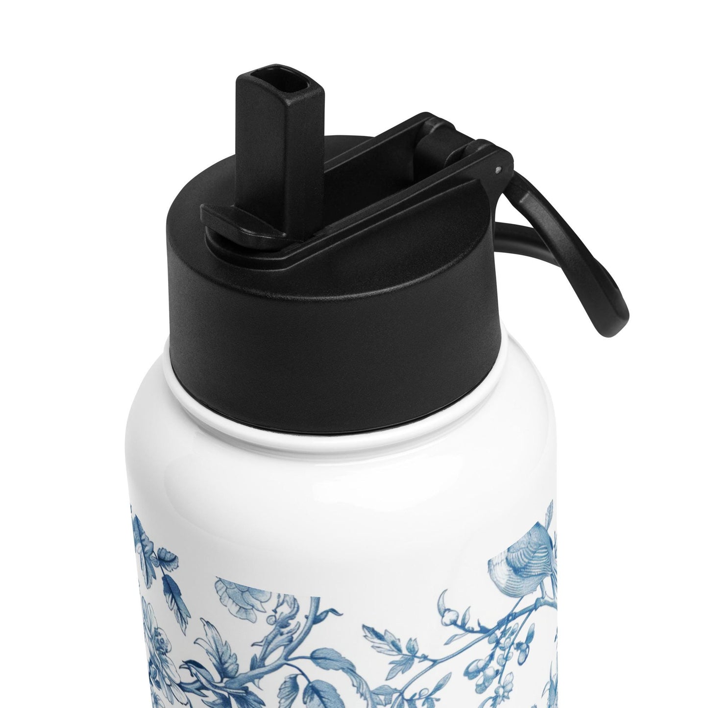Toile De Jouy Blue Birds Stainless steel water bottle with straw lid 32oz, gym girl gift, fitness water bottle, yoga gift, wife anniversary