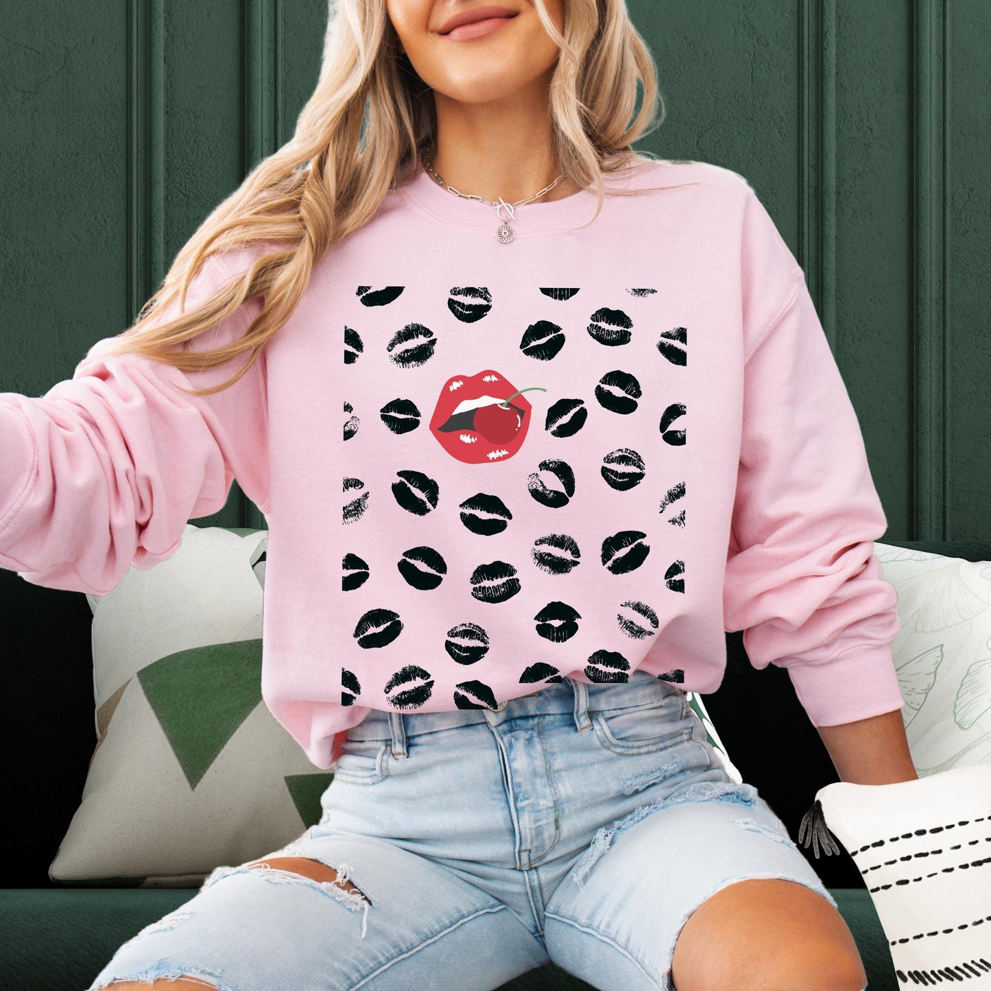 Red Cherry Lipstick Love Sweatshirt, y2k aesthetic sweater, girlfriend shirt, gifts for her, sister birthday gift, college girlie gift