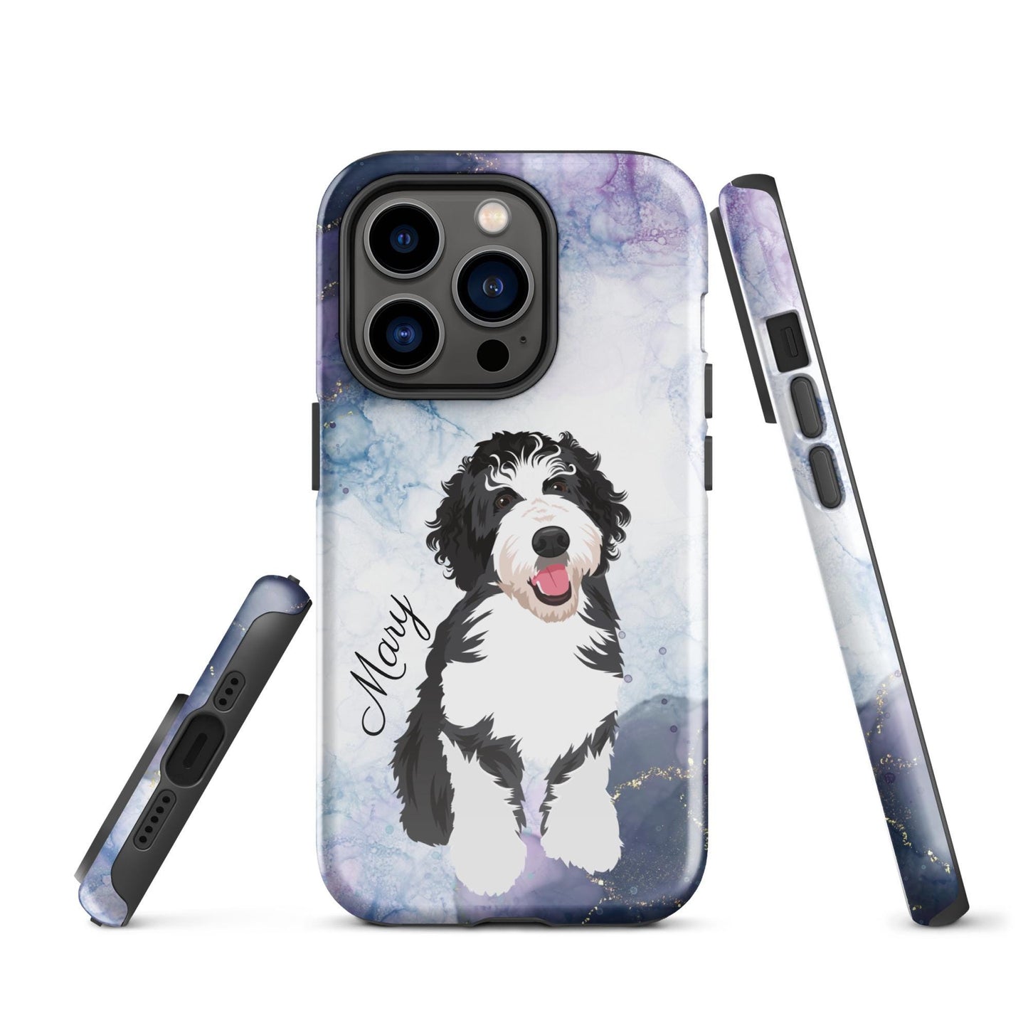 Personalized Blue Marble Black Labradoodle phone case, Golden doodle gifts, doodle phone cover, Bernedoodle, wife birthday gift, doodle mama