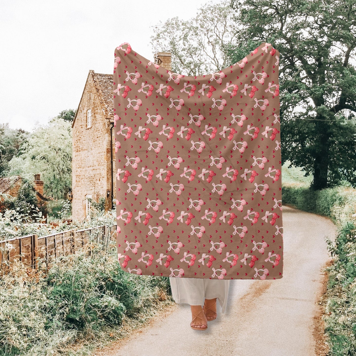 Coquette Cherry Bow Blanket, y2k aesthetic girlie Valentine's day gift, baby shower gift, trending mom blanket, gift for her, earthy throw