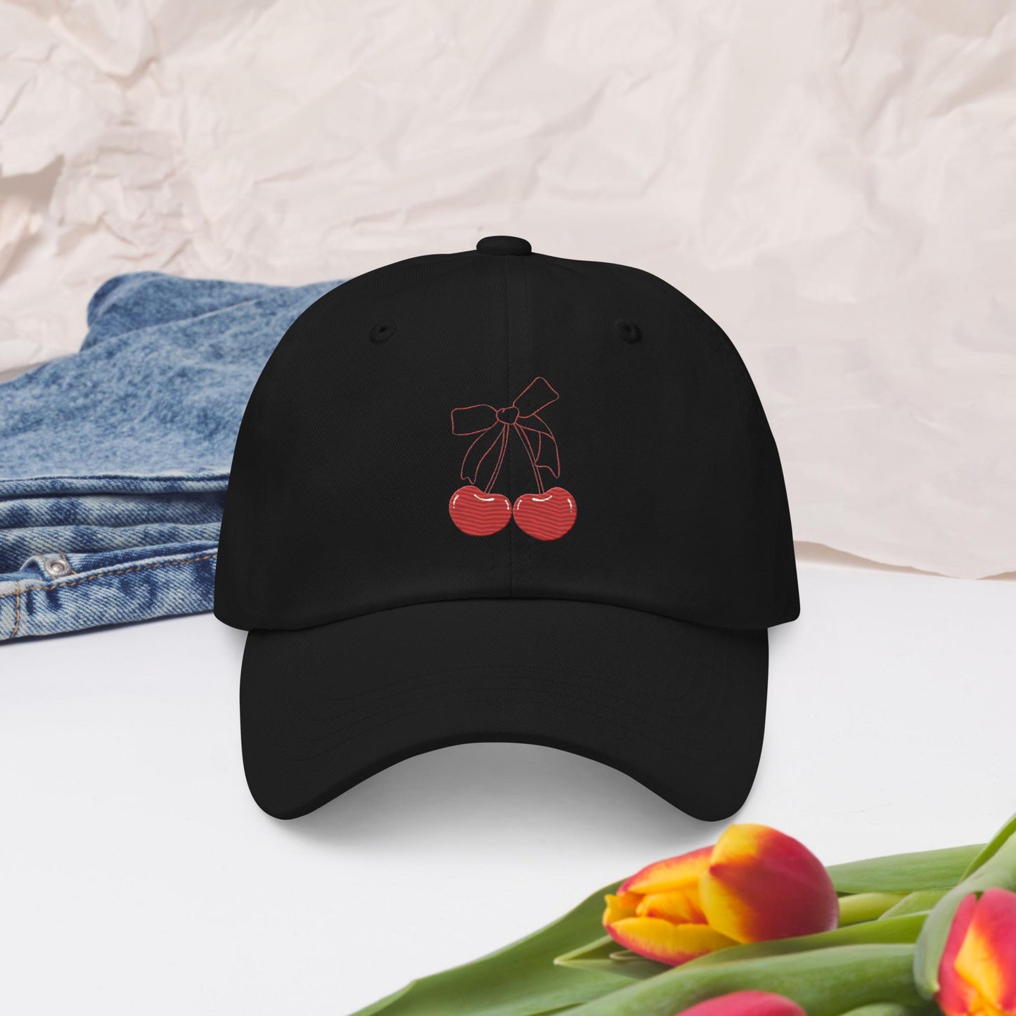 Embroidered coquette cherry hat