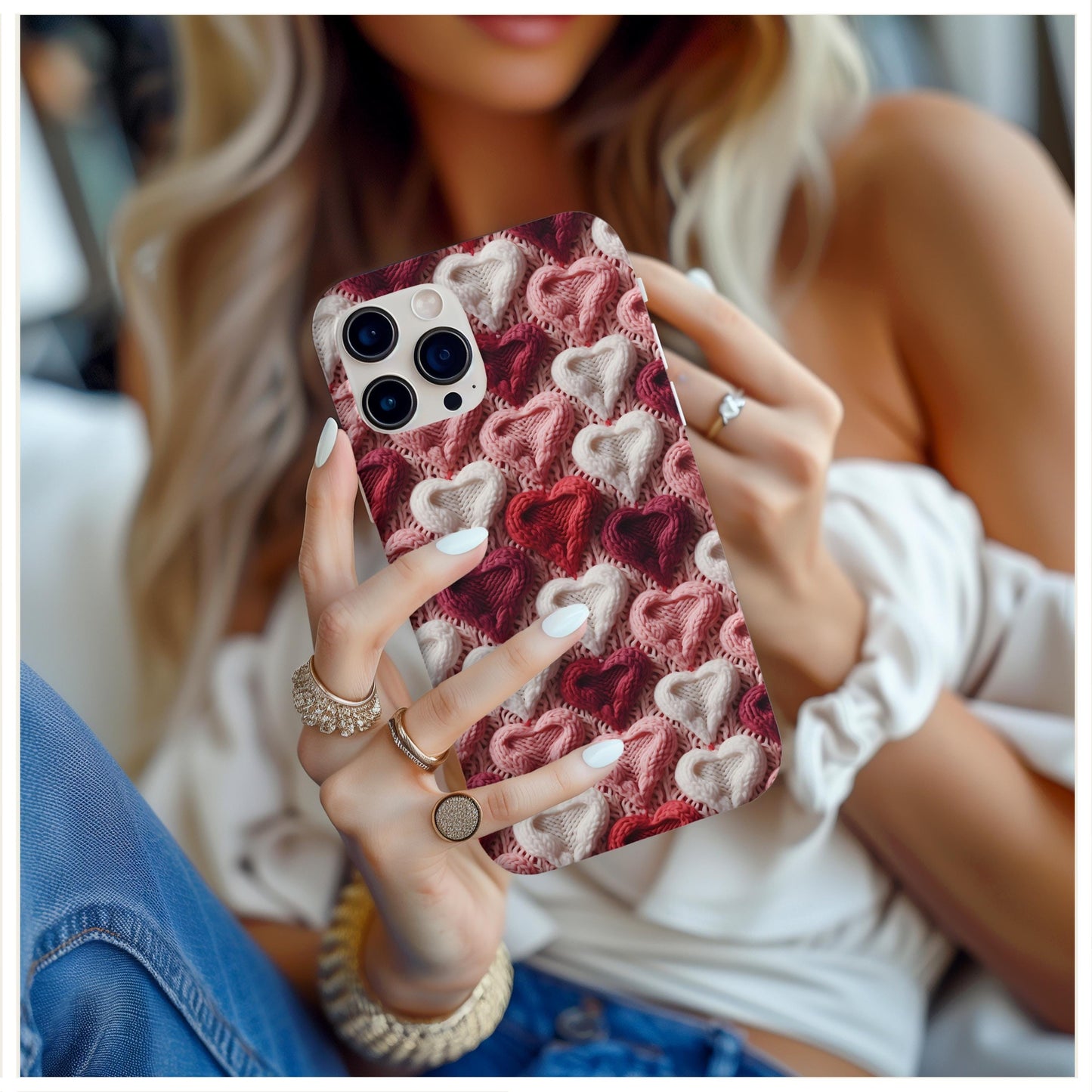 Valentines Day Knitted Heart Phone Case for iPhone, for Samsung, for Google Pixel, gift for her, yarn lover gift, birthday, knitting gift