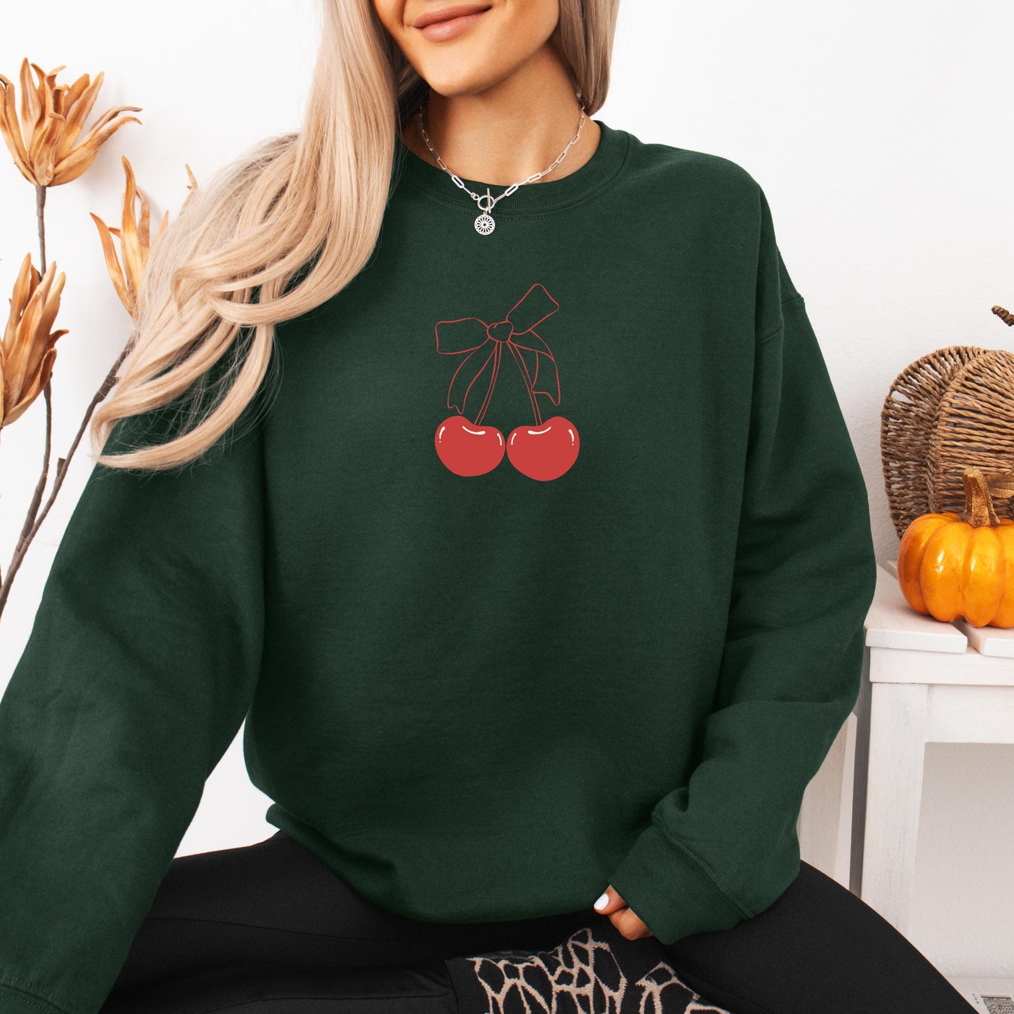 Red Cherry Bow Sweatshirt, cherry & bow oversize minimalist shirt, Pinterest aesthetic, girly social club, trendy pink pow, xmas bestie gift