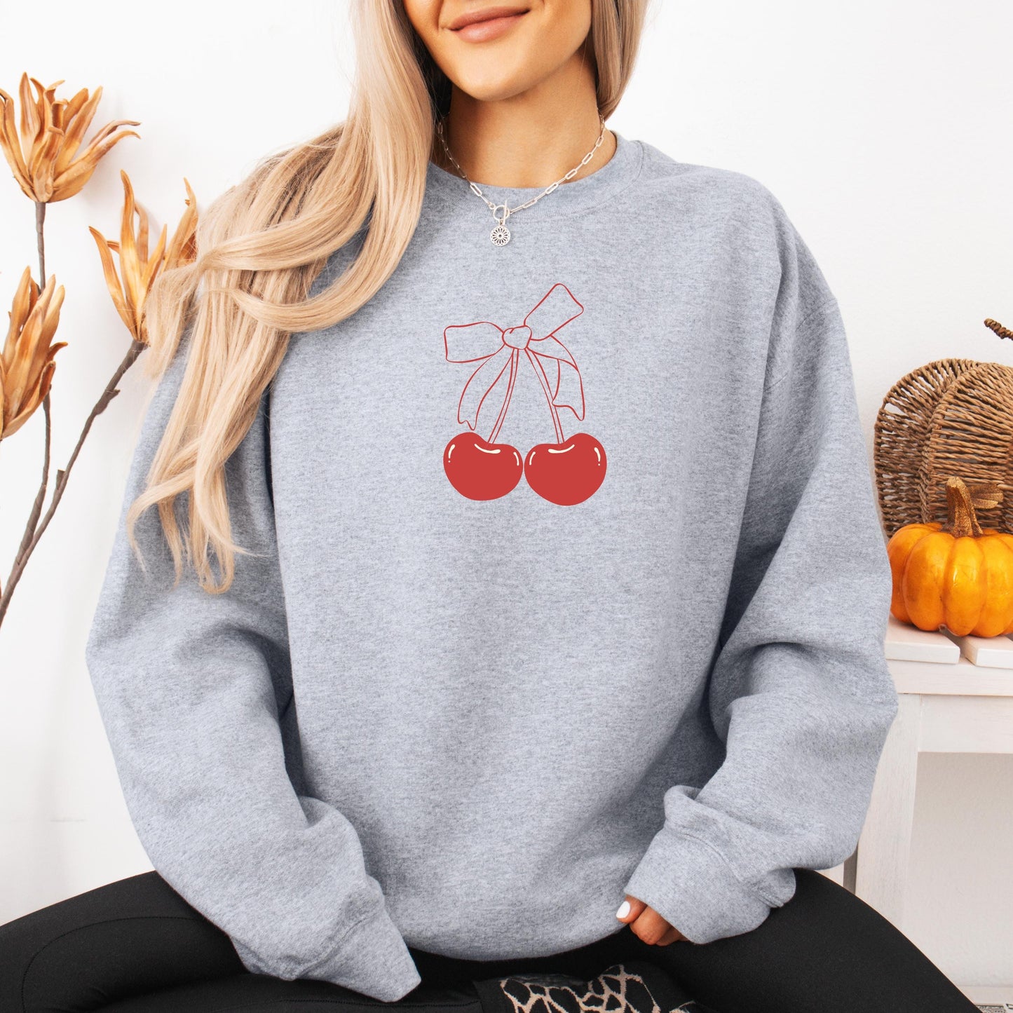 Red Cherry Bow Sweatshirt, cherry & bow oversize minimalist shirt, Pinterest aesthetic, girly social club, trendy pink pow, xmas bestie gift