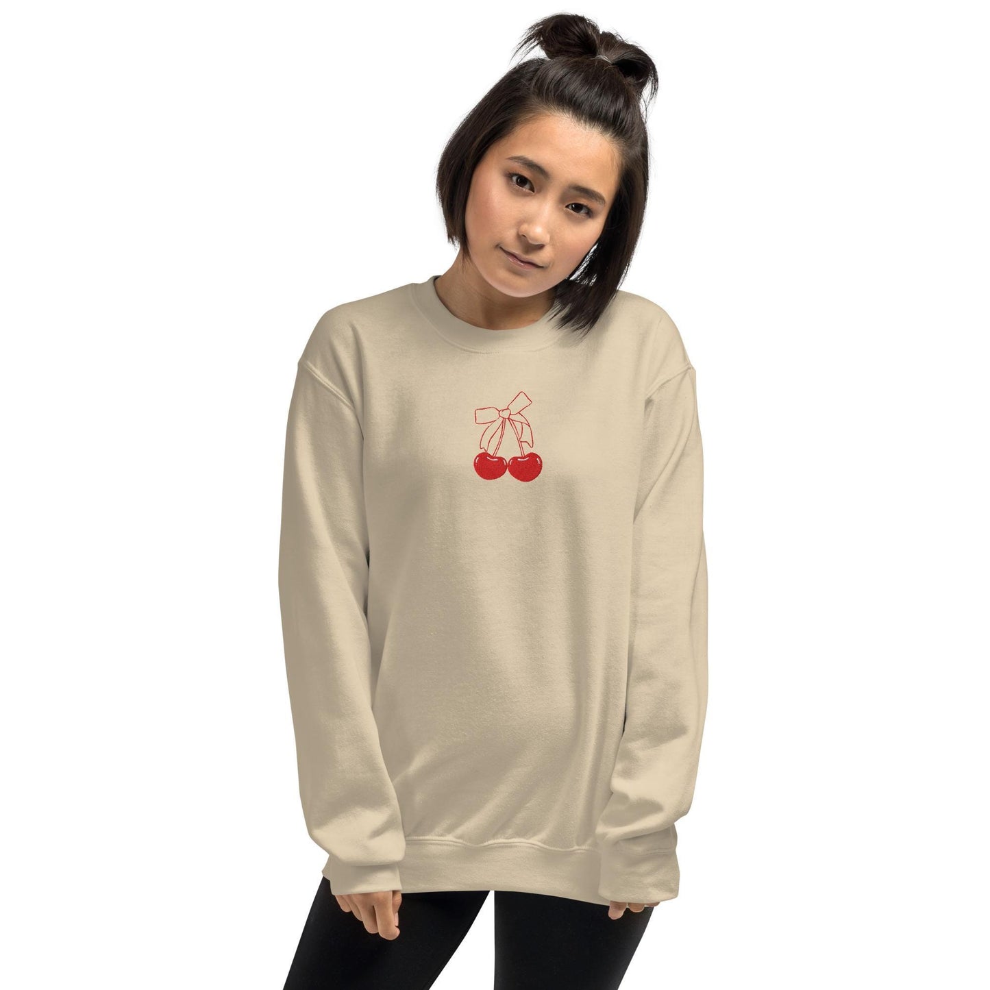 Embroidered Red Cherry Bow Sweatshirt, cherry bow minimalist shirt, Pinterest aesthetic, girly social club, trendy xmas bestie gift