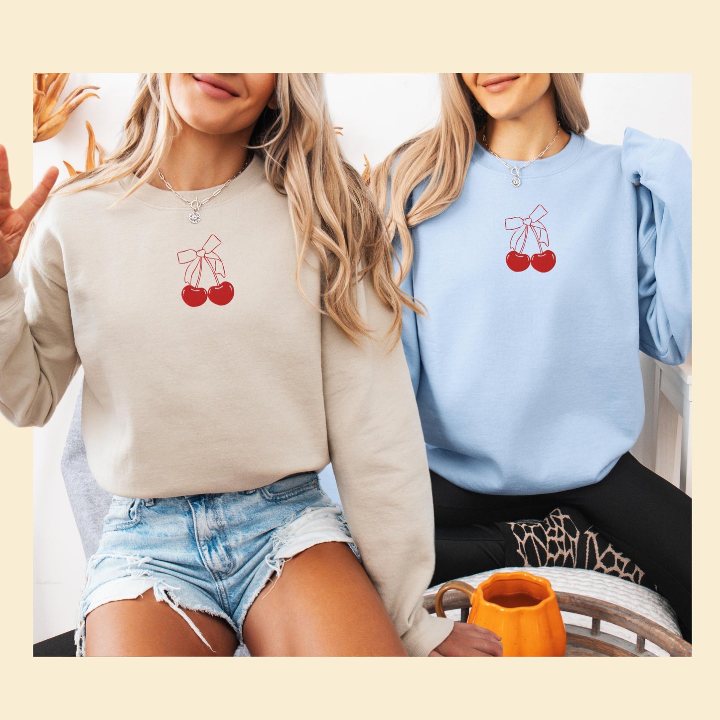 Embroidered Red Cherry Bow Sweatshirt, cherry bow minimalist shirt, Pinterest aesthetic, girly social club, trendy xmas bestie gift