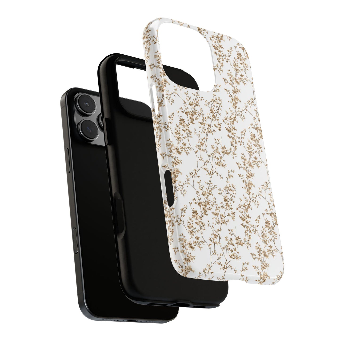 Toile De Jouy Gold Flower Phone Case, for iPhone, Android, Google Pixel, case floral cottagecore aesthetic, birthday wife gift, gift for her