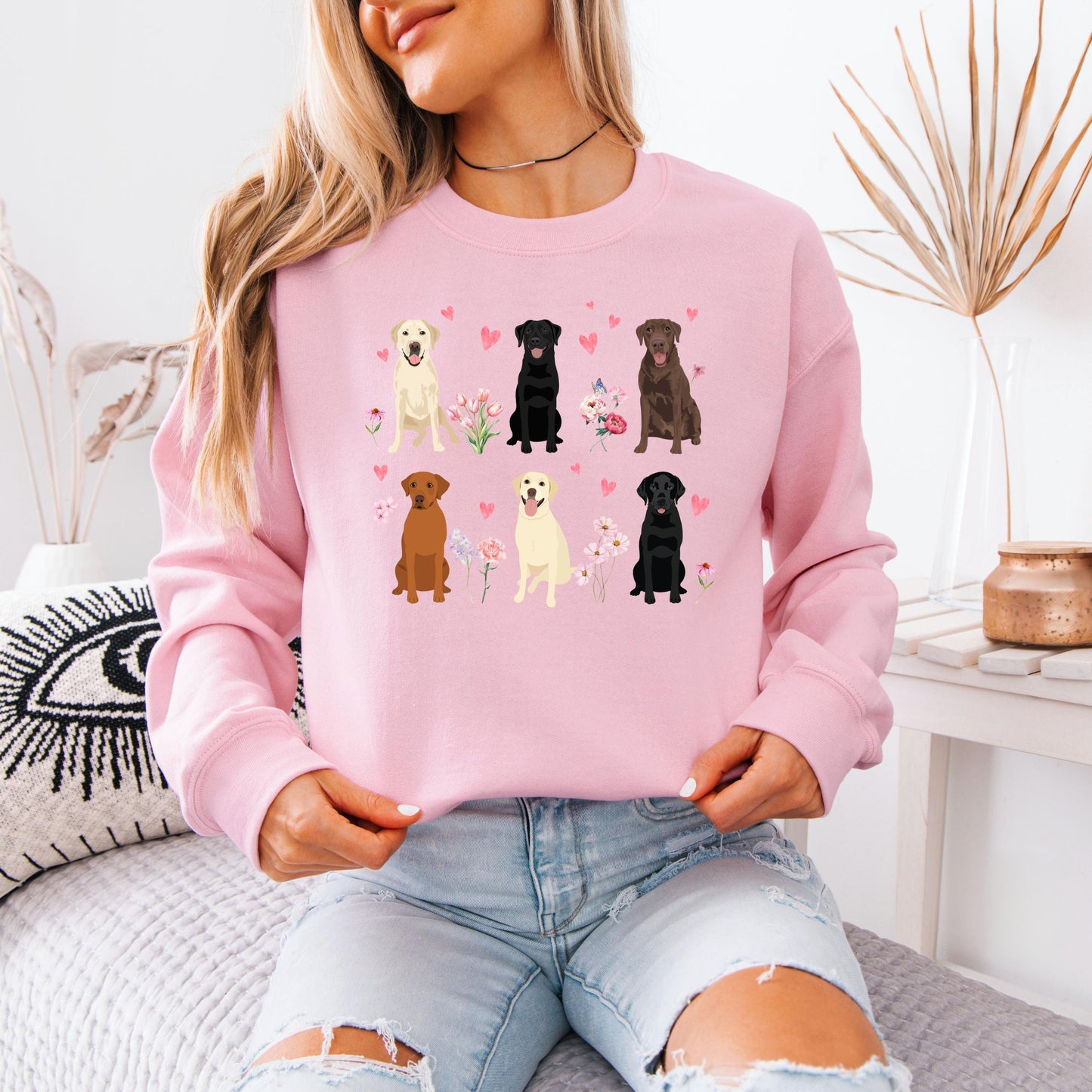 Pink Heart Labrador Cottagecore Shirt, labrador Valentine day, vday gift for her, labrador gift, dog sweetheart, red fox labrador sweatshirt