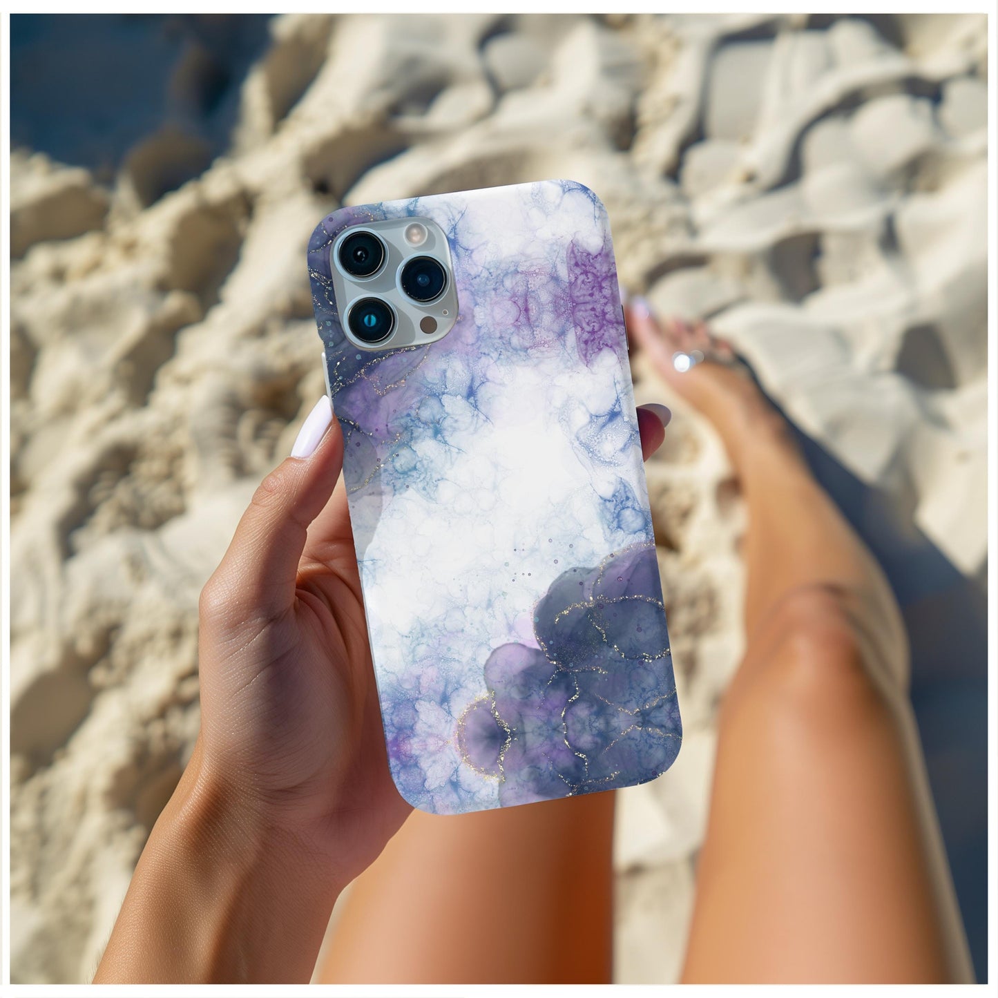 Blue Violet Marble Phone Case, for iPhone, Android, Google Pixel, case gold y2k aesthetic, birthday wife gift, gift for her, sister bday
