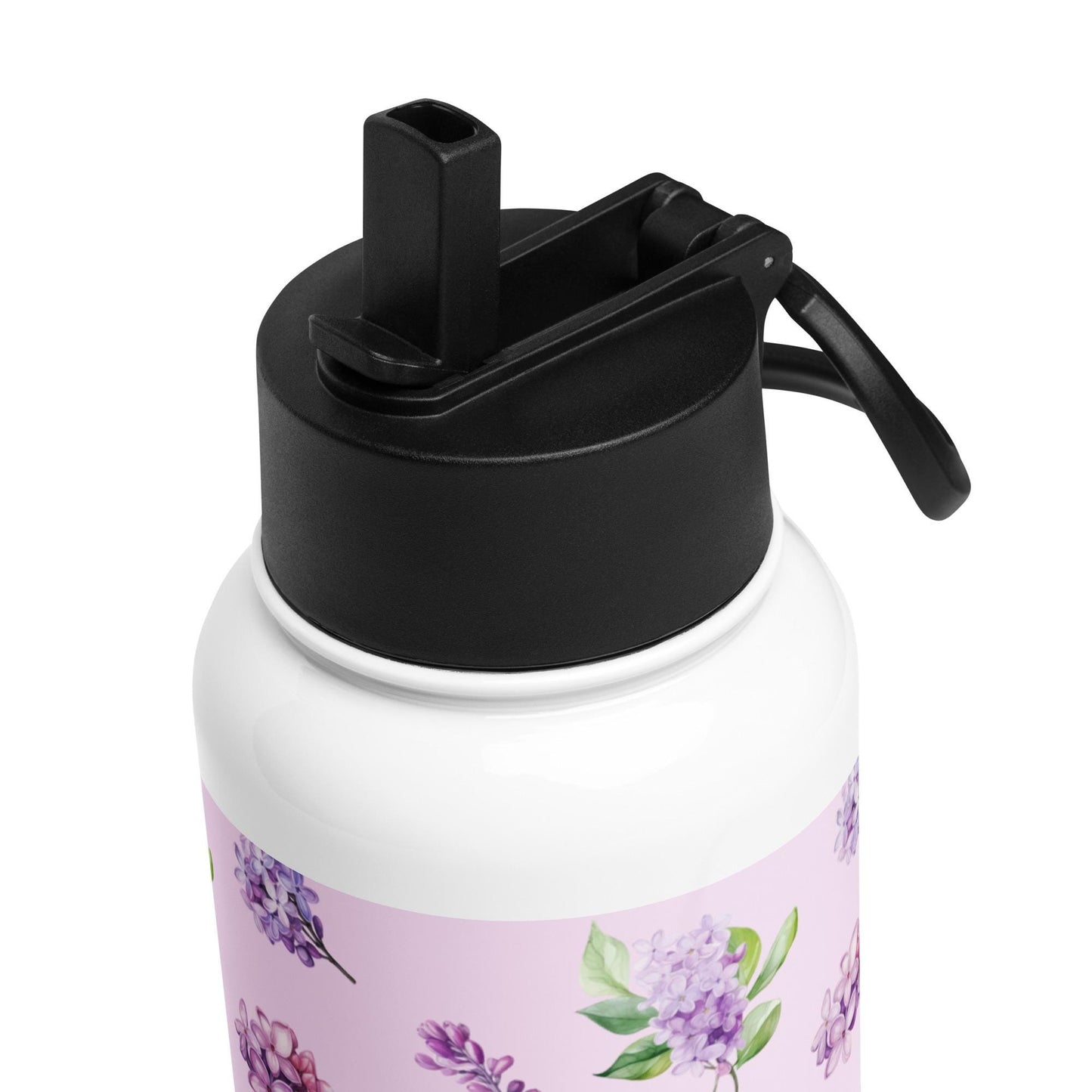 Lilac Flowers Stainless Steel Water Bottle with a straw lid, gym girl gift, fitness water bottle, yoga gift, workout accessories, dog walker
