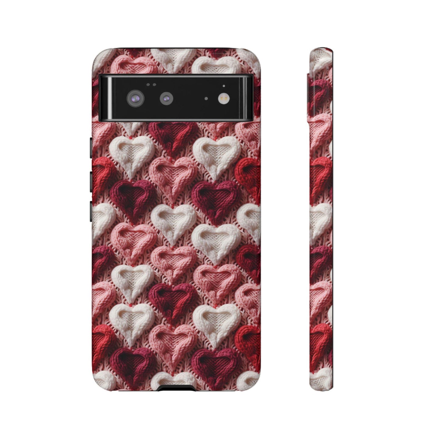Valentines Day Knitted Heart Phone Case for iPhone, for Samsung, for Google Pixel, gift for her, yarn lover gift, birthday, knitting gift