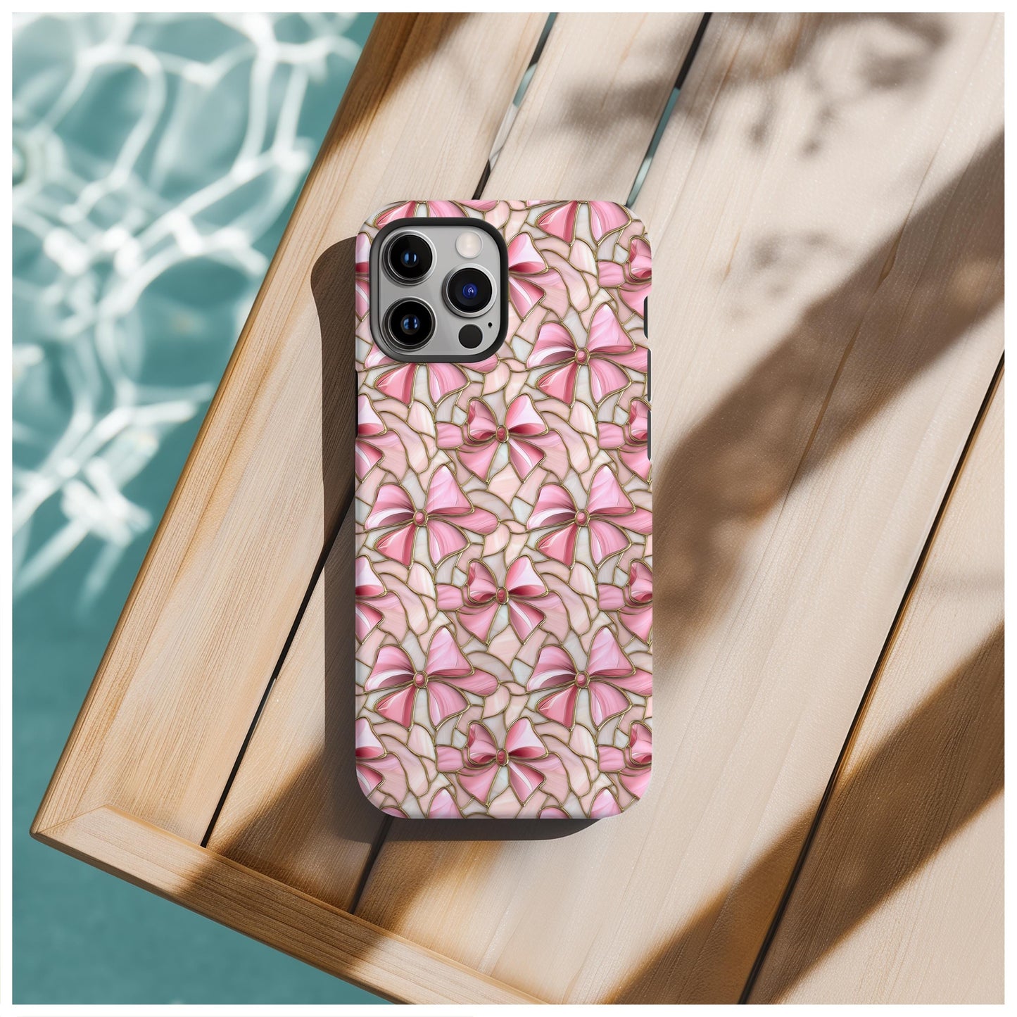 Valentine Day Coquette Stained Glass Pink Bow Phone Case for iPhone, for Samsung, for Google Pixel, gift for her, girlfriend, wife birthday