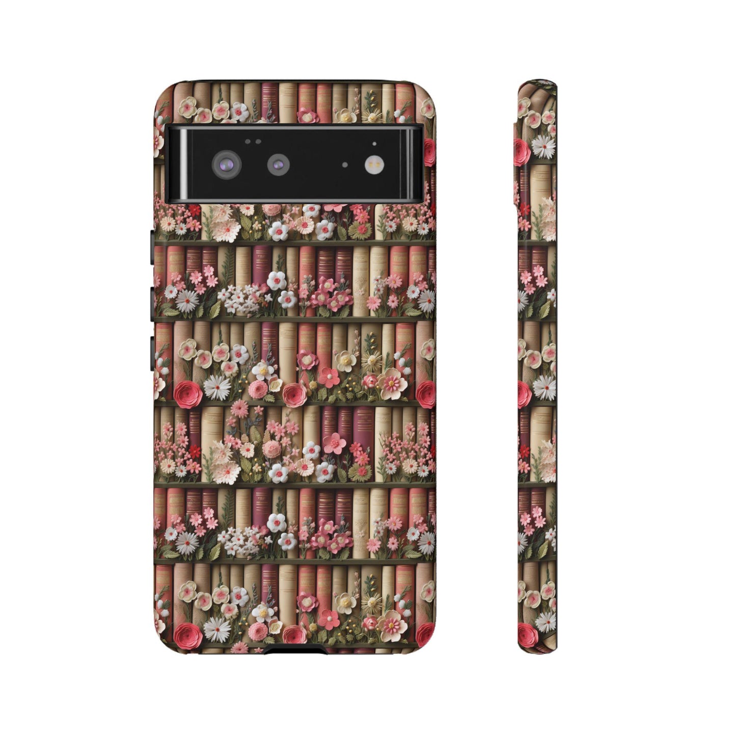 Cute bookish Floral Phone Case, cottagecore phone cover, book lover gift, book aesthetic, 3d look, gift for her, for iPhone 16 pro max