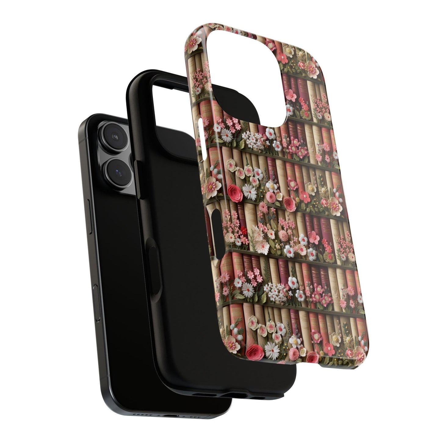 Cute bookish Floral Phone Case, cottagecore phone cover, book lover gift, book aesthetic, 3d look, gift for her, for iPhone 16 pro max