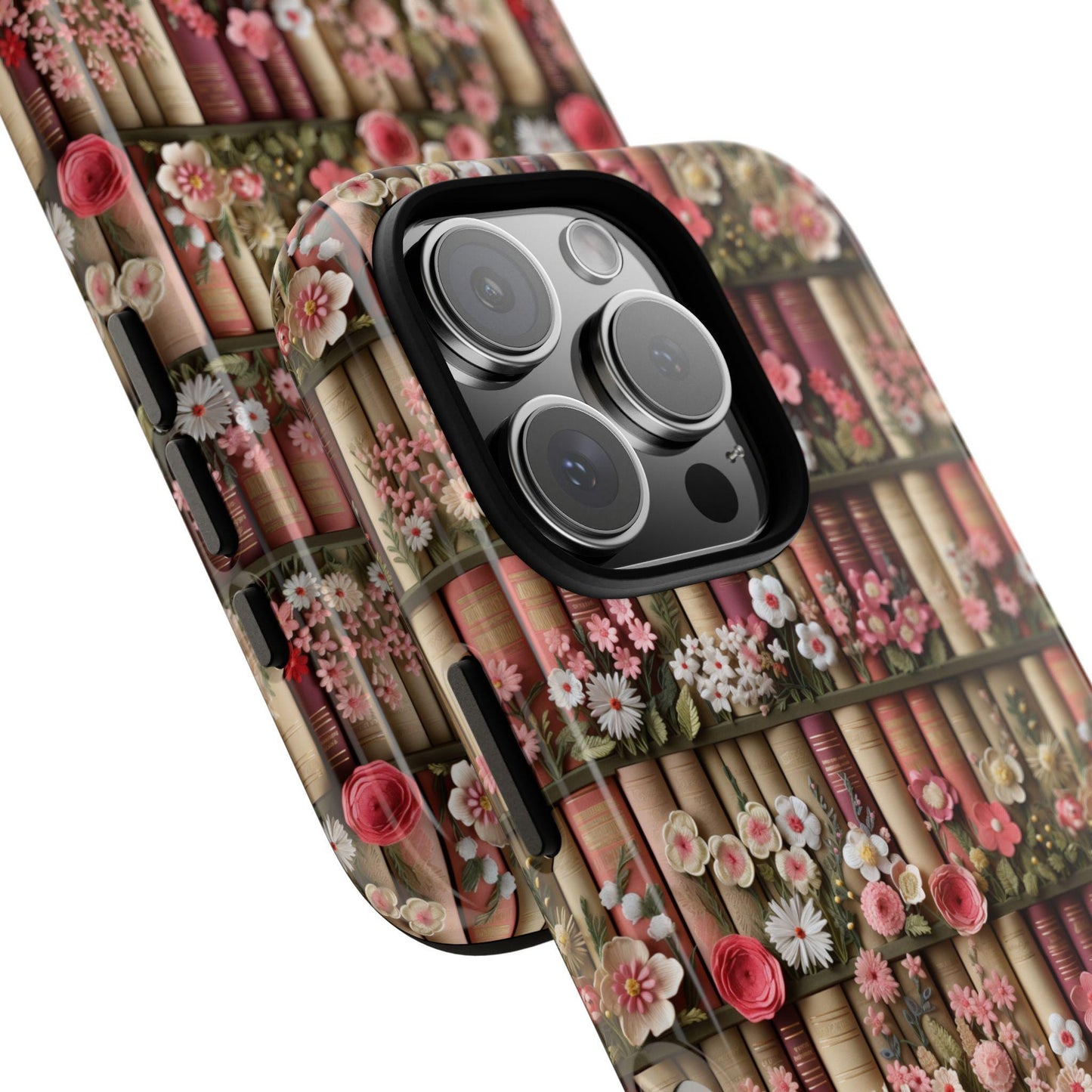 Cute bookish Floral Phone Case, cottagecore phone cover, book lover gift, book aesthetic, 3d look, gift for her, for iPhone 16 pro max