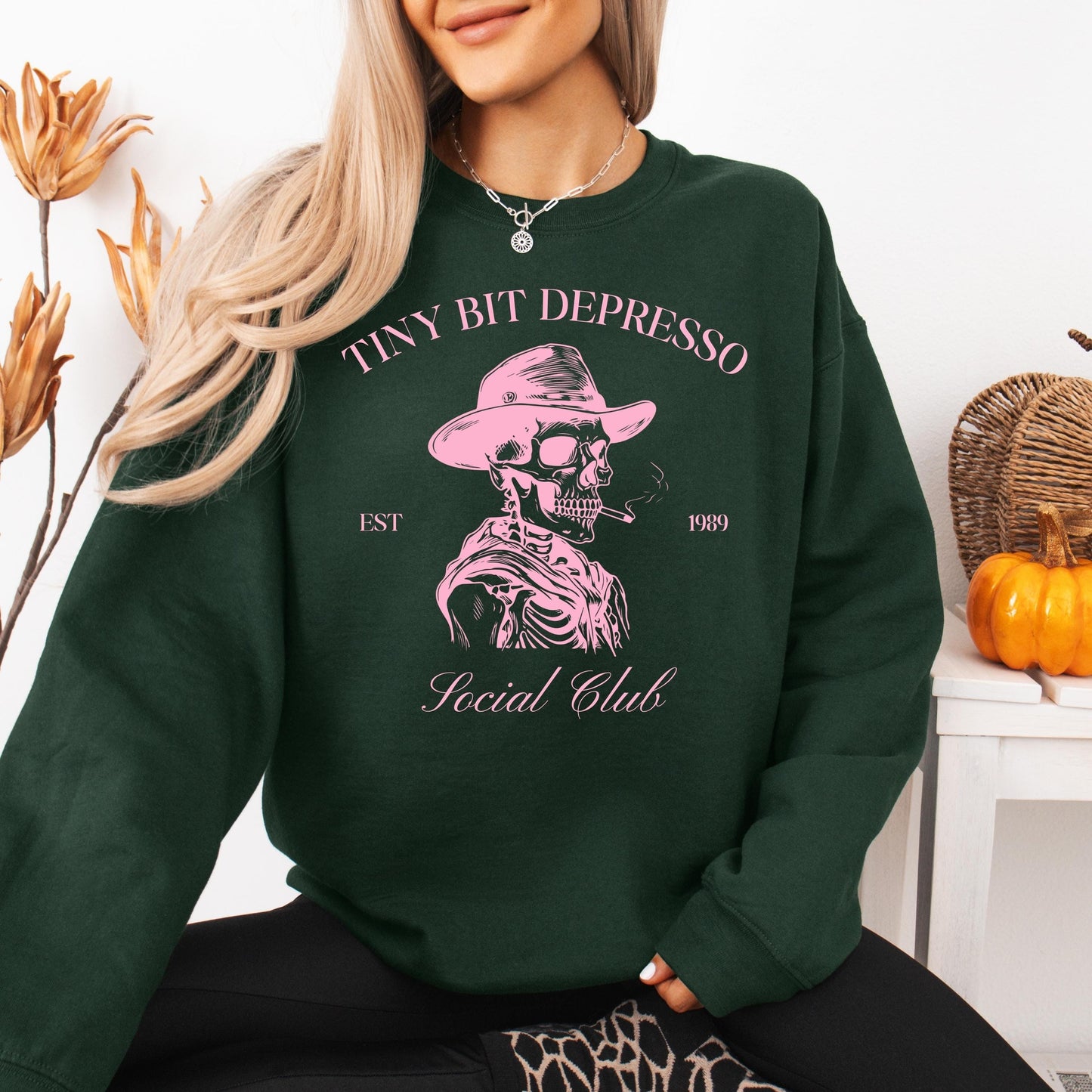 Tiny Bit Depresso Social Club Shirt, sarcastic best friend gift, winter sweatshirt, cowboy crewneck, cowgirl gifts, gothic gifts, western