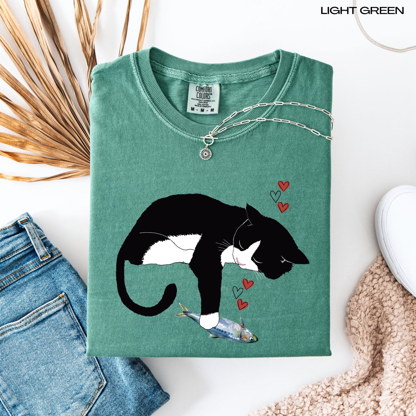 Black Cat Sardine Shirt, comfort colors t-shirt, cutecore, cat gifts, mothers day gift, girlfriend birthday gift, cat mom sweater