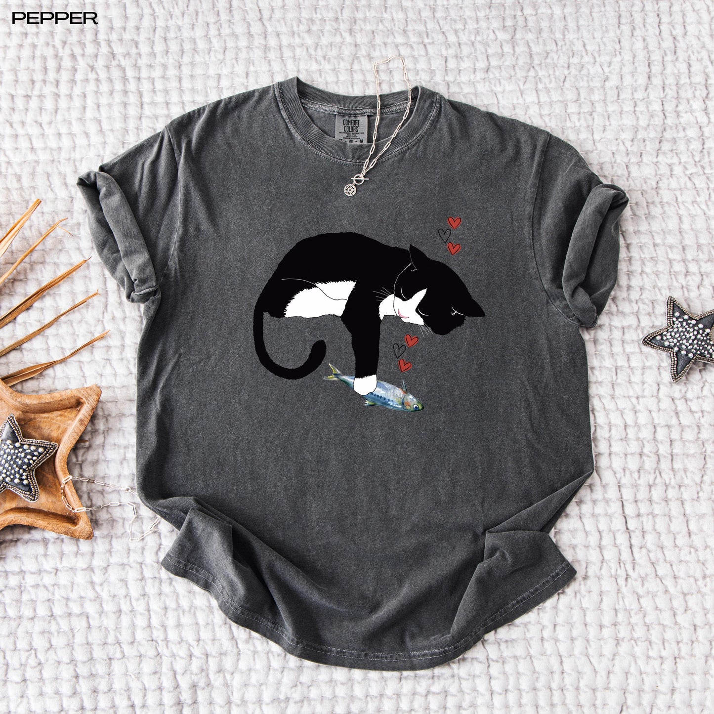 Black Cat Sardine Shirt, comfort colors t-shirt, cutecore, cat gifts, mothers day gift, girlfriend birthday gift, cat mom sweater