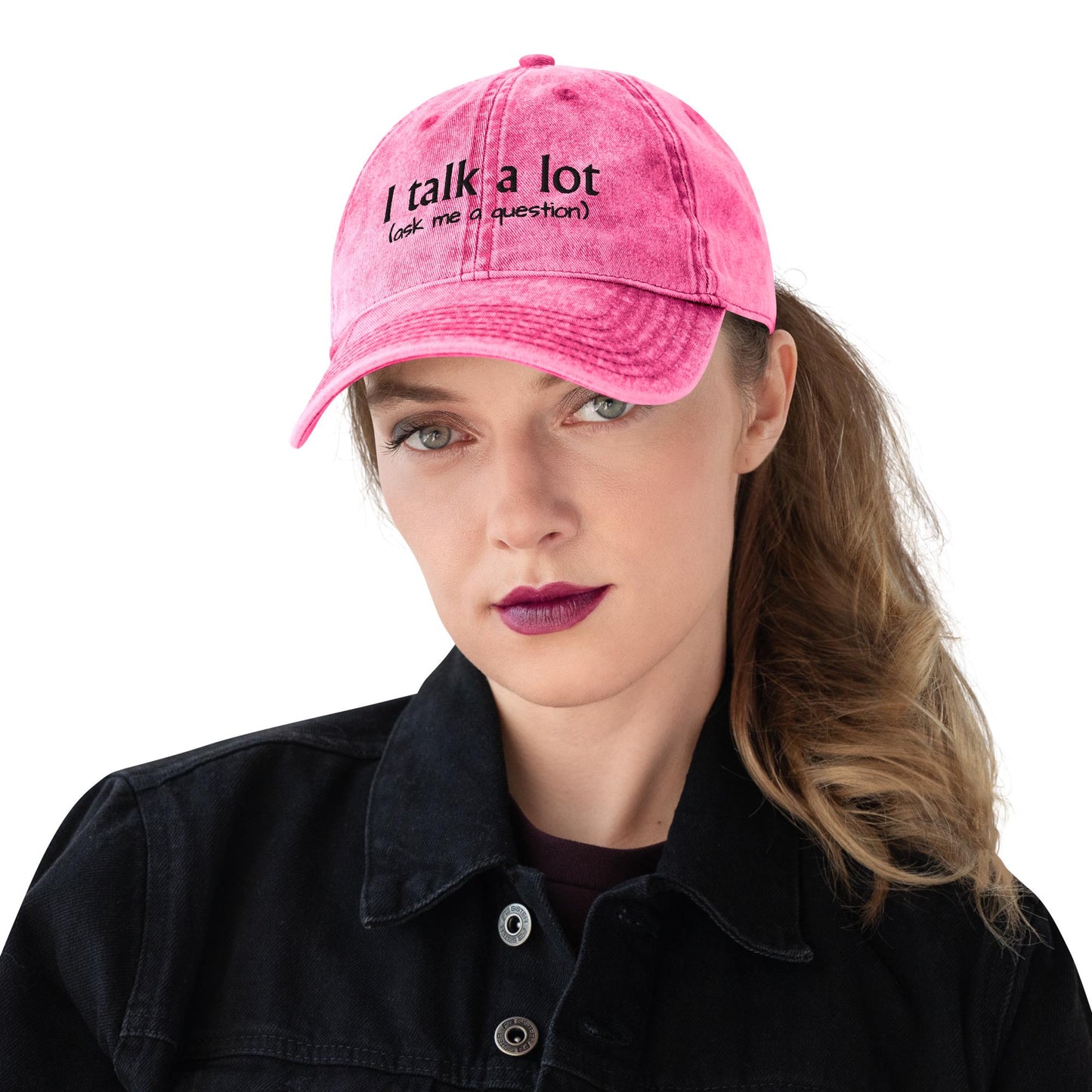 Embroidered I Talk A Lot Ask Me A Question Hat, girlfriend valentines hat, gift for her, wife birthday gift, summer festival, extrovert hat