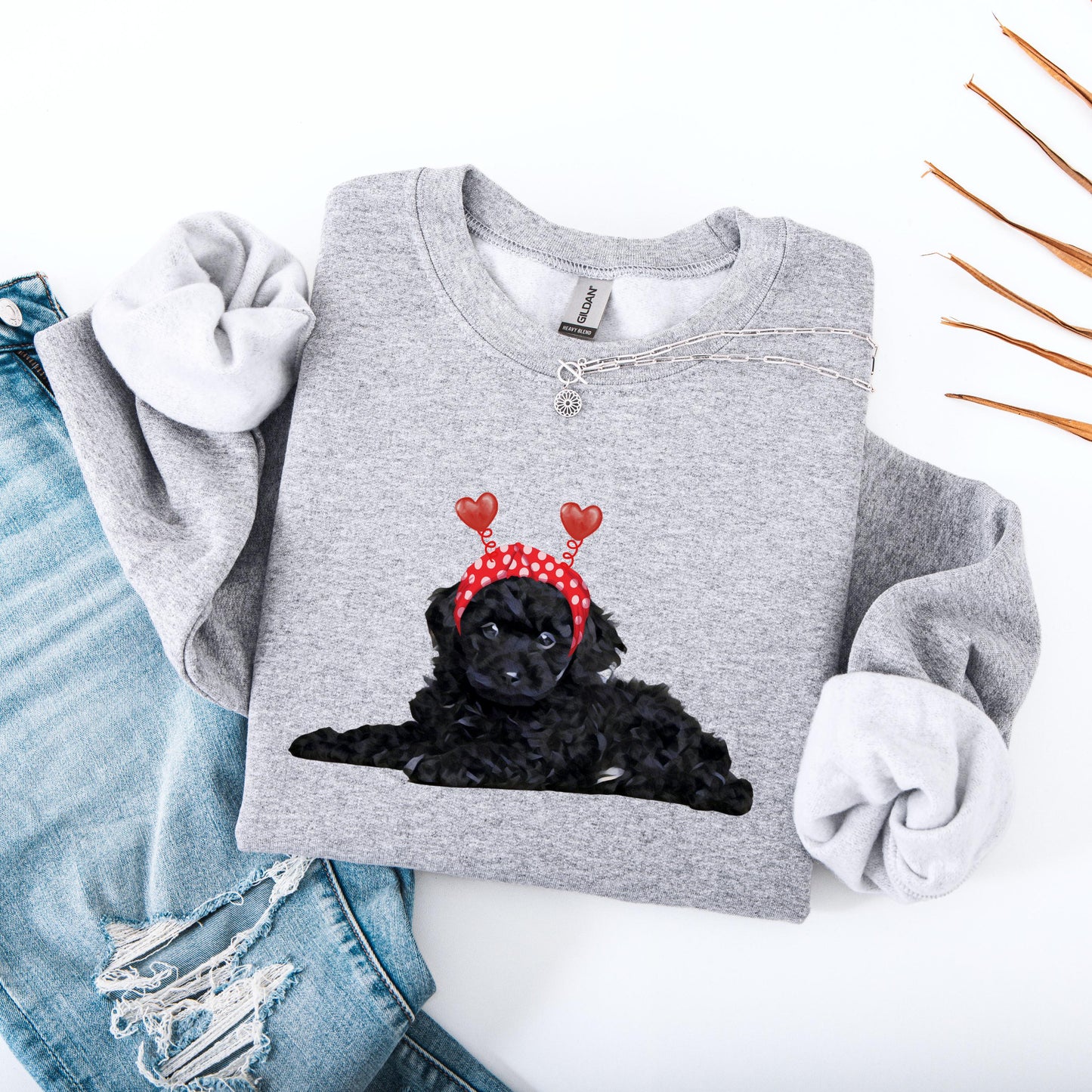 Black Doodle Valentine Sweatshirt, golden doodle gift, girlfriend vday gift, black poodle shirt, black puppy mom sweater, puppy shower gift