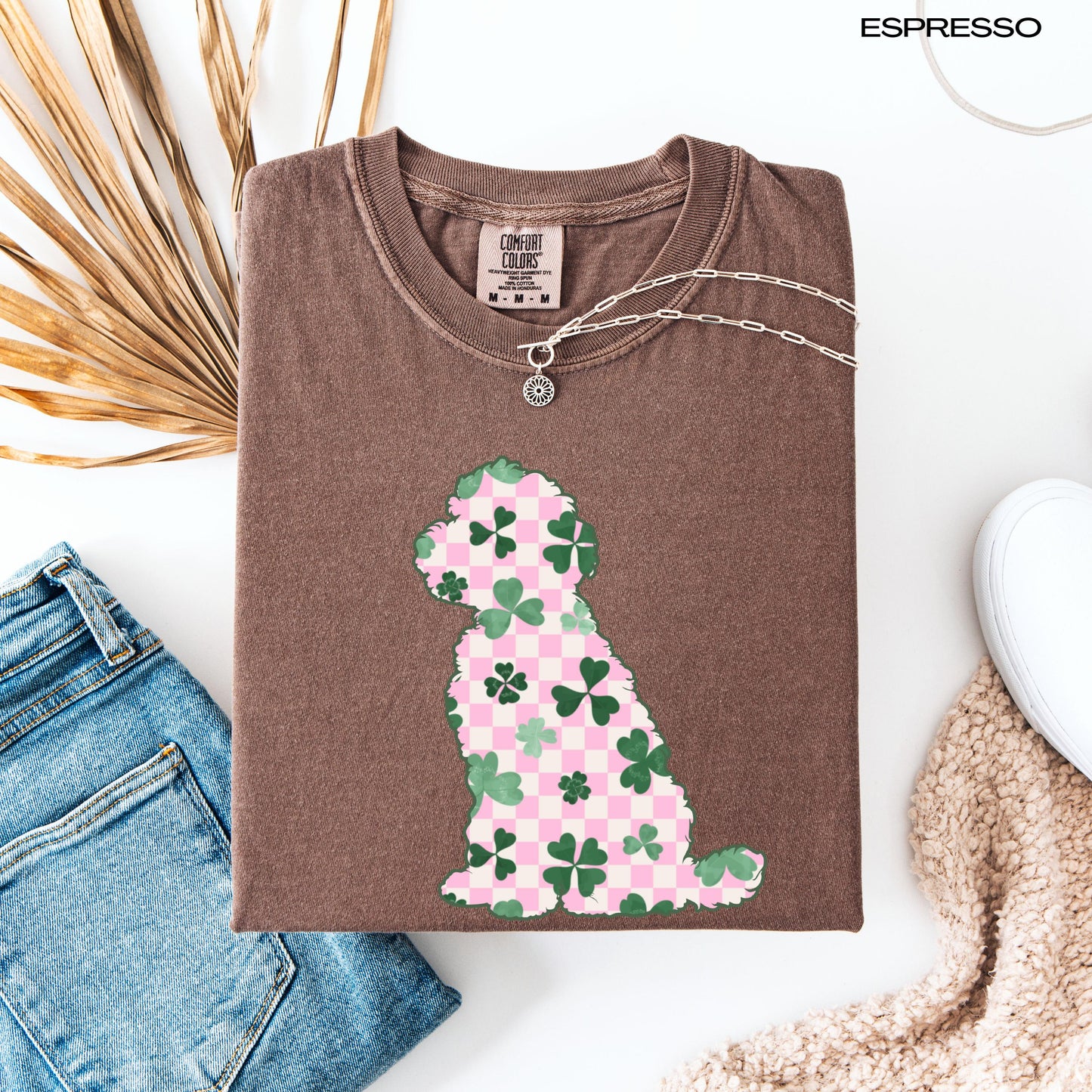 Pink retro shamrock Golden Doodle shirt