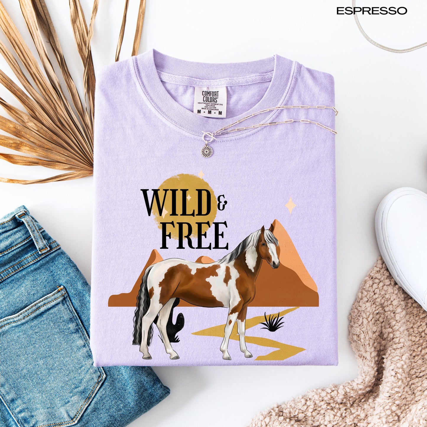 Wild and Free Horse Western Shirt, cowboy core, retro horse lover sweater, cowgirl gifts, desert graphic, summer gift for her, hippie boho