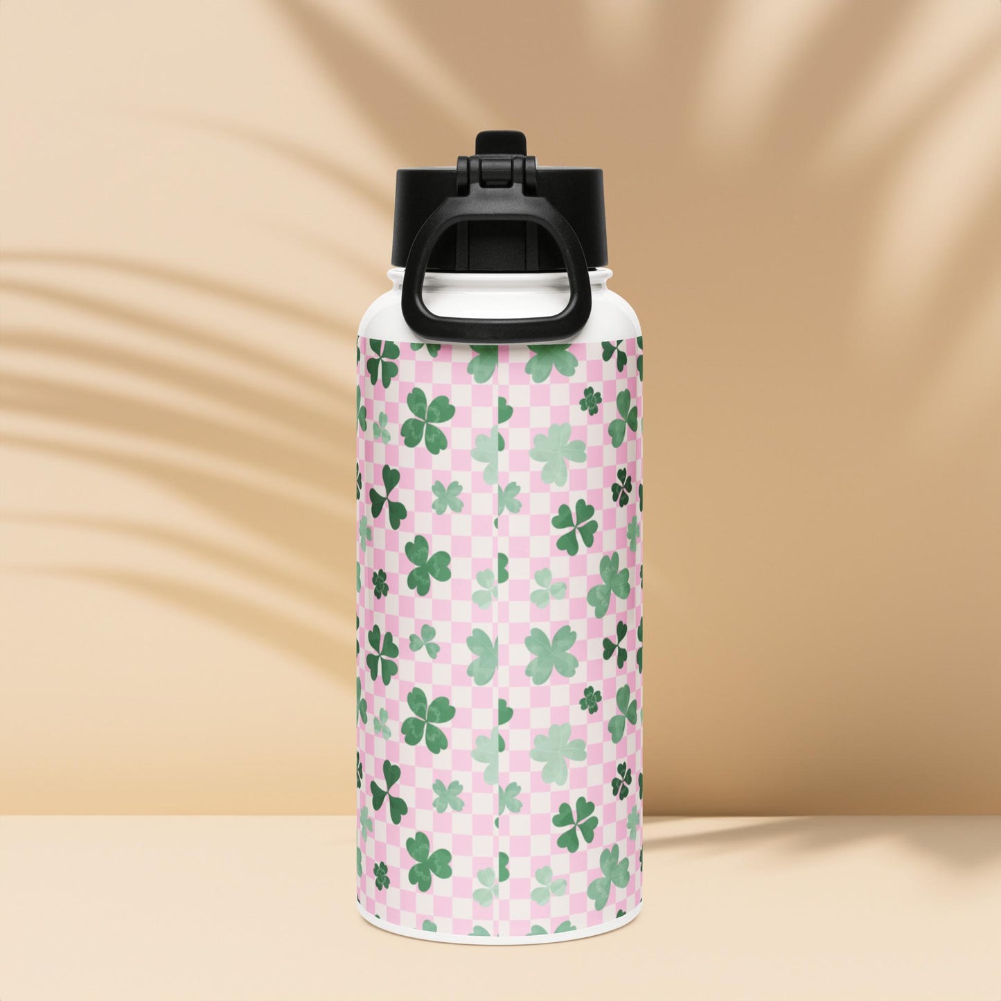 Retro Shamrock water bottle, straw lid 32oz stainless steel bottle, st paddys day gift, saint patricks gift, gift for her, camping bottle