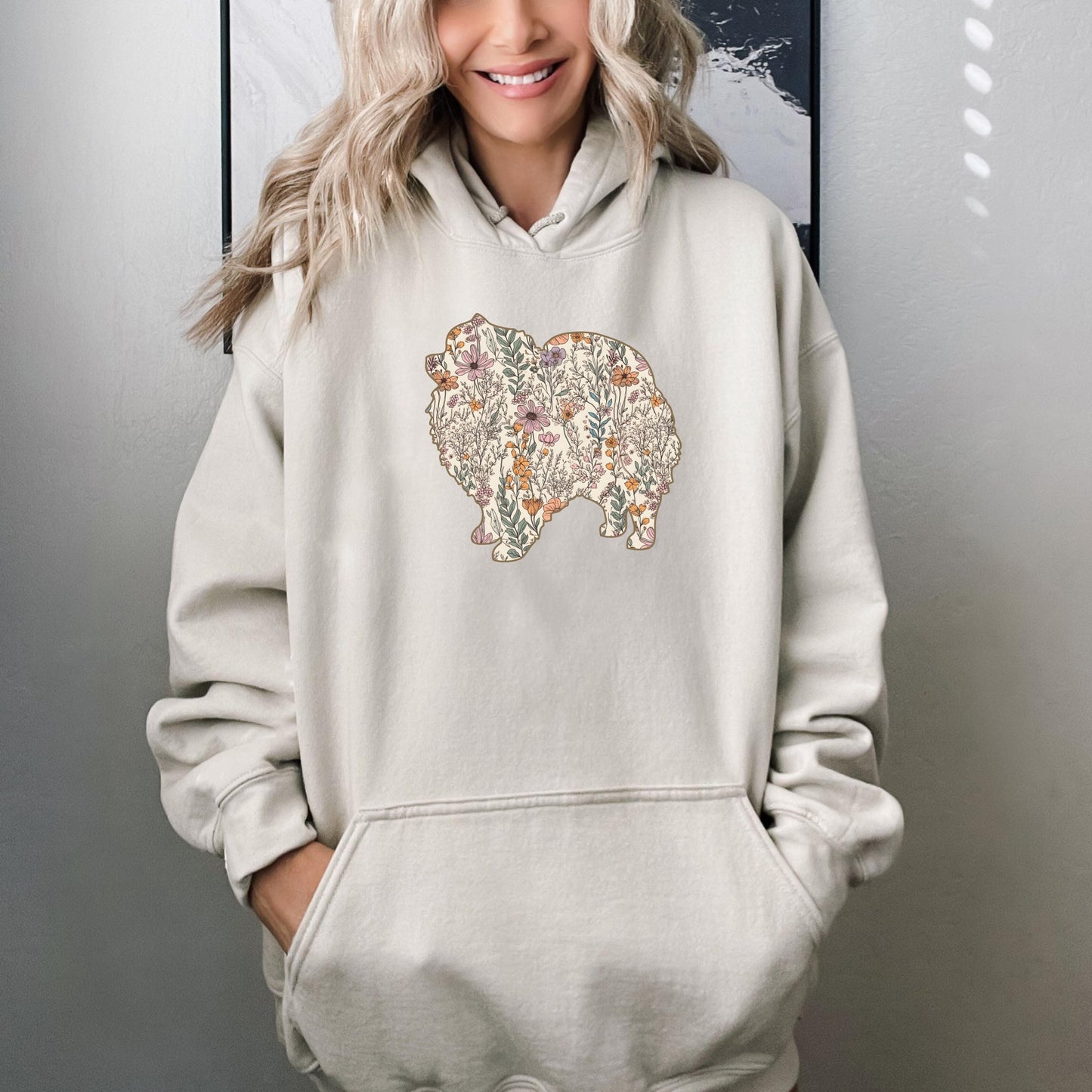 Wildflower Pomeranian Spitz Hoodie, pomeranian dog gift, cottagecore spitz mama, pom puppy sweater, gift for dog owner, pomeranian breeder