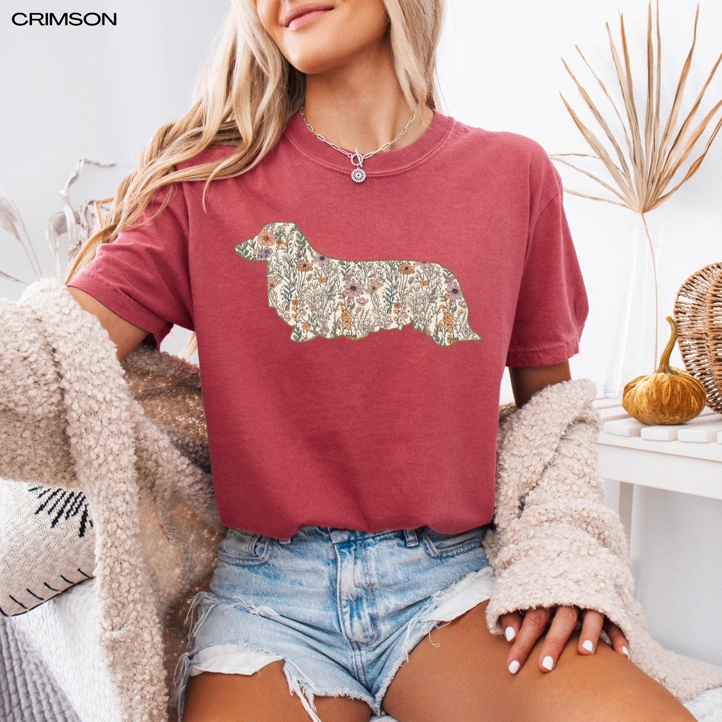 Floral Wildflower Long Haired Dachshund Dog Shirt, doxie mom gift, dog mama sweatshirt, summer gift for her, dach breeder gift, cutecore