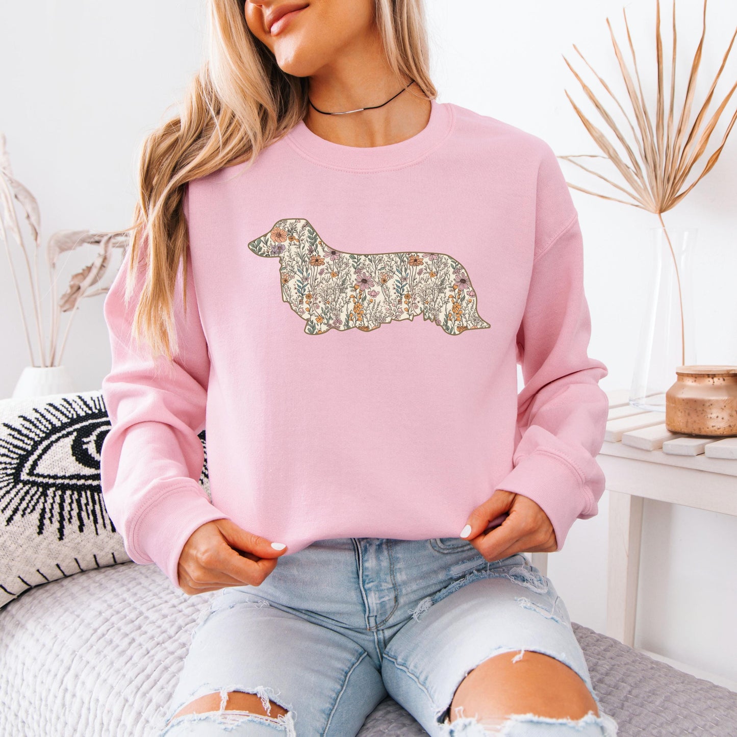 Floral Wildflower Long Haired Dachshund Dog Shirt, doxie mom gift, dog mama sweatshirt, summer gift for her, dach breeder gift, cutecore