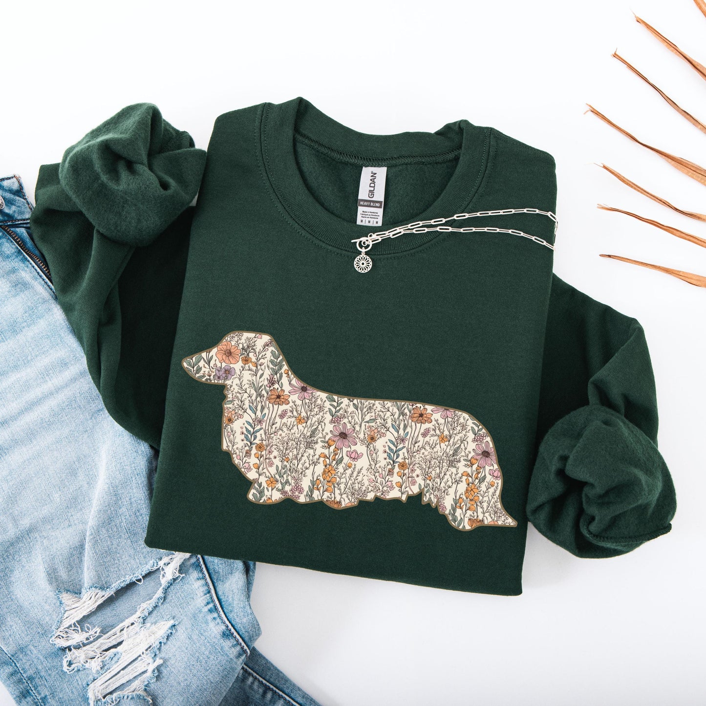 Floral Wildflower Long Haired Dachshund Dog Shirt, doxie mom gift, dog mama sweatshirt, summer gift for her, dach breeder gift, cutecore