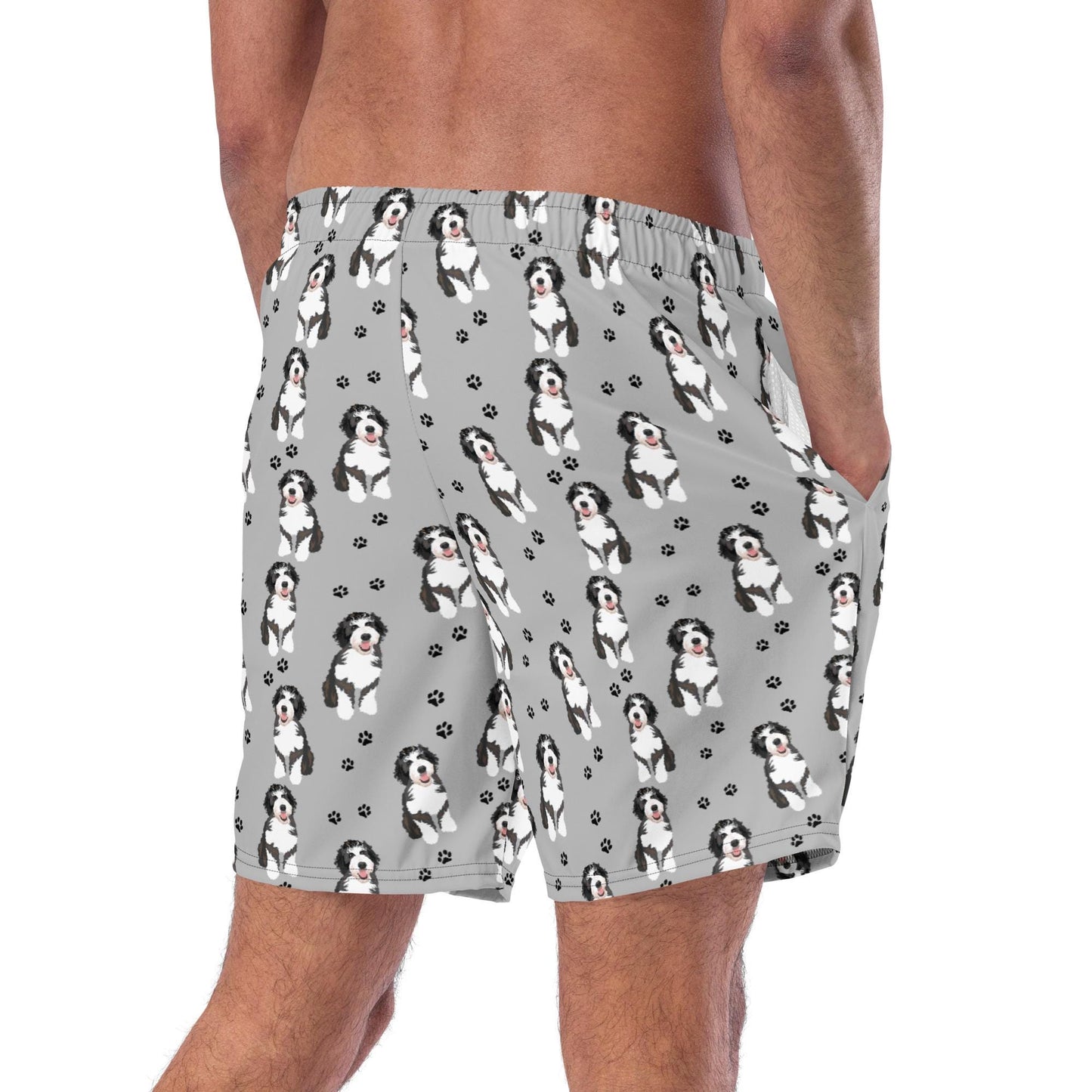 Bernedoodle dad gift, summer swim shorts for men, y2k swim trunks, boyfriend swimshort, husband gift, summer gift for him, bernedoodle gift