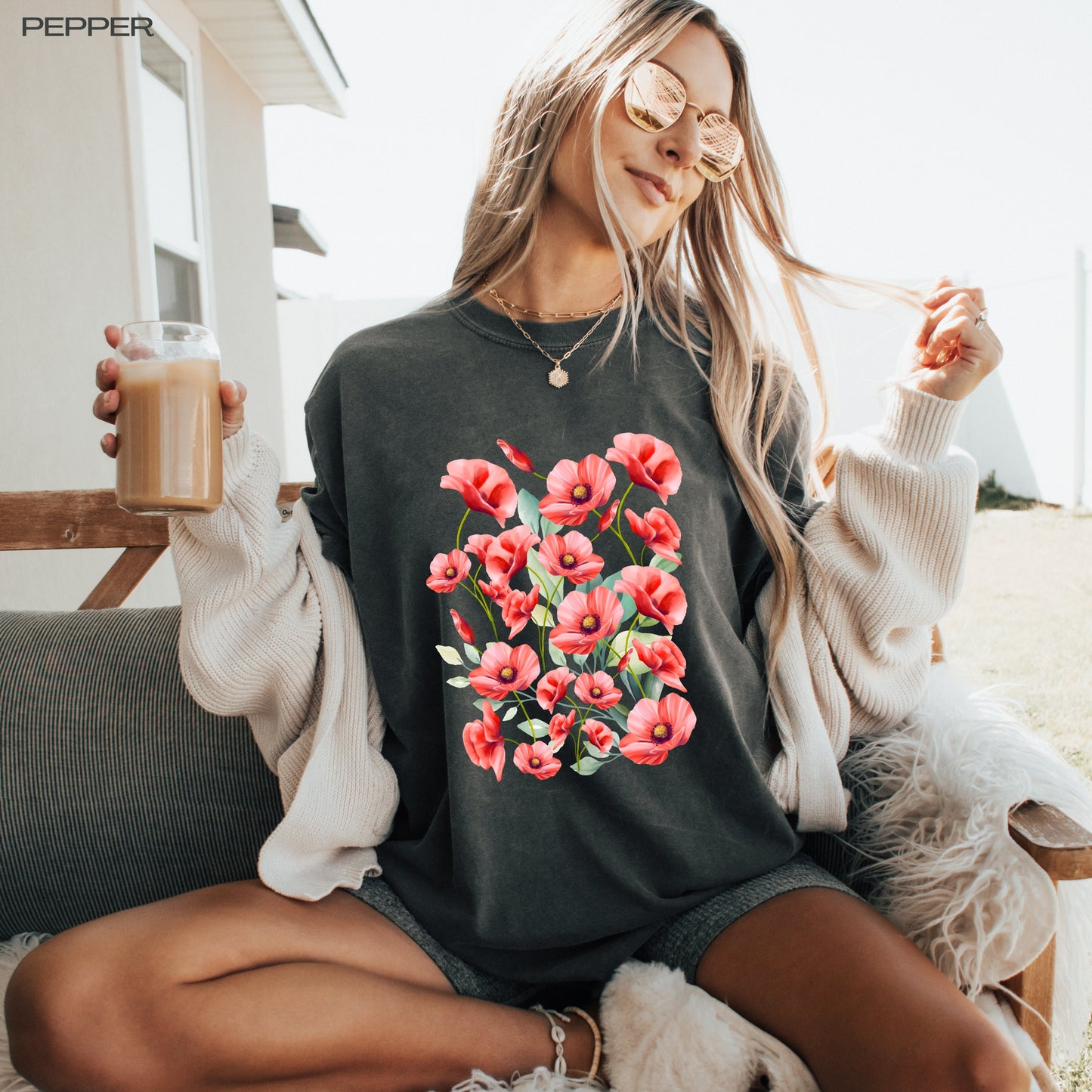 Poppies shirt, comfort colors, botanical wildflower tee, cottagecore aesthetic, green witchy nature shirt, boho garden lover, birthday gift