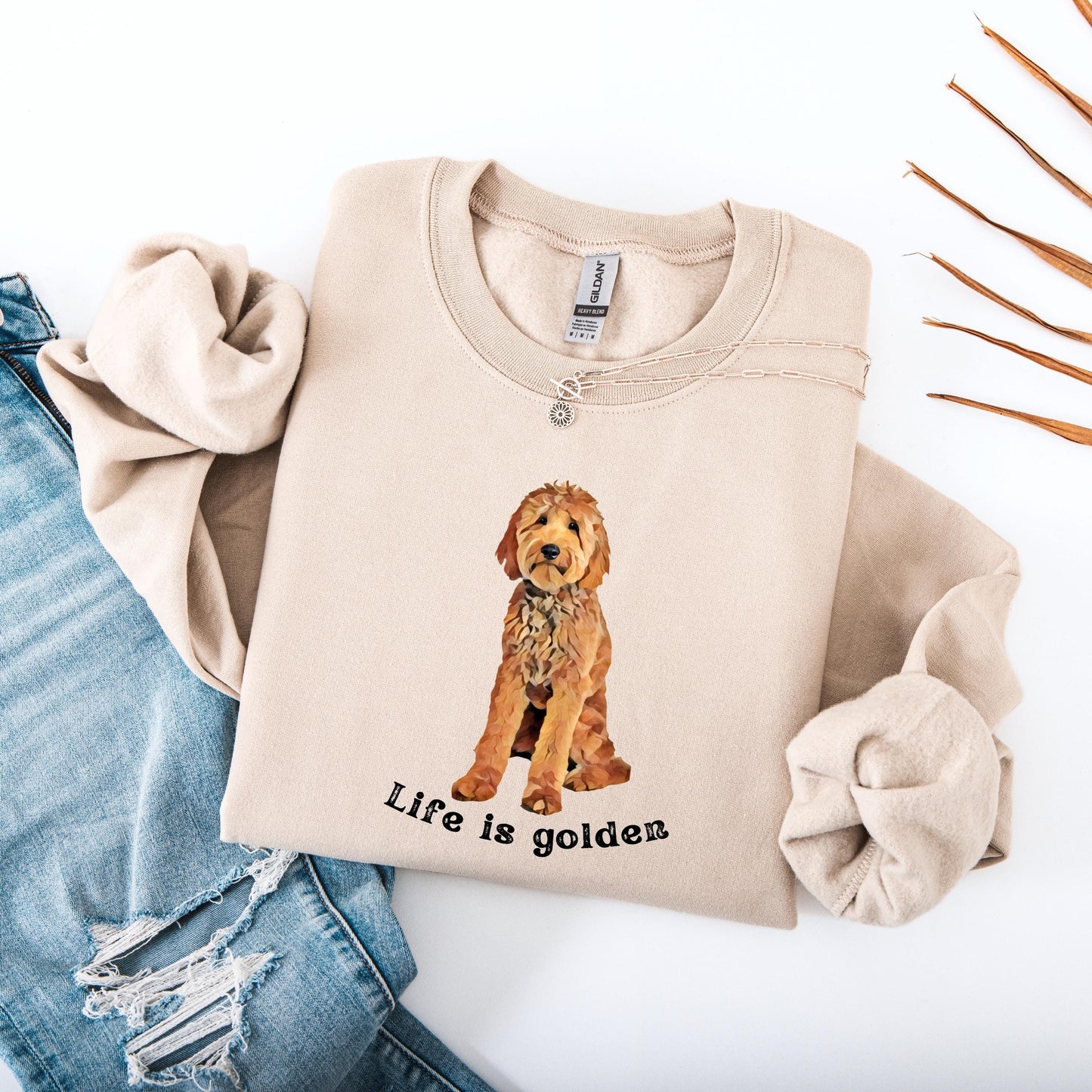 life is golden doodle dog sweatshirt flatlay view