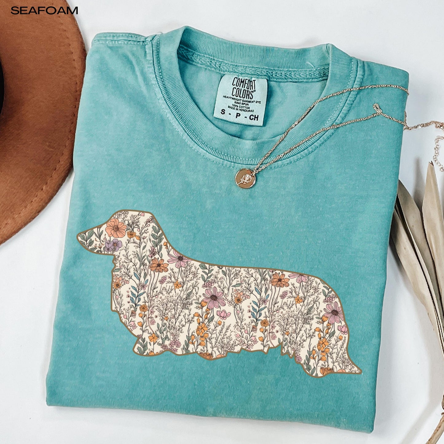 Floral wildflower long haired Dachshund dog shirt