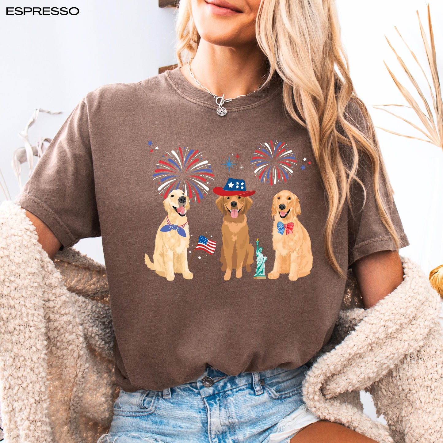 American Golden Retriever Shirt, golden mom sweatshirt, 4th July gift, golden dog owner, golden retriever gift, patriot summer gift for her