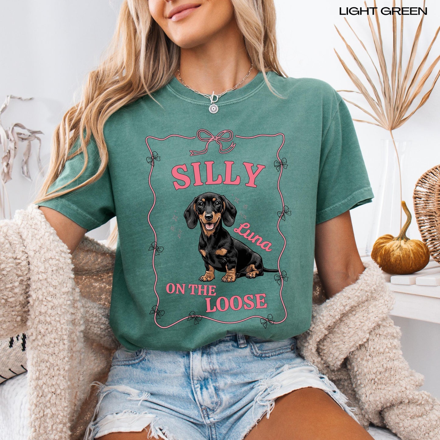 Personalized Silly Dachshund On The Loose Shirt, doxie mom sweatshirt, sausage dog tee, pet mama gifts, sister birthdya gift, dachshunf gift