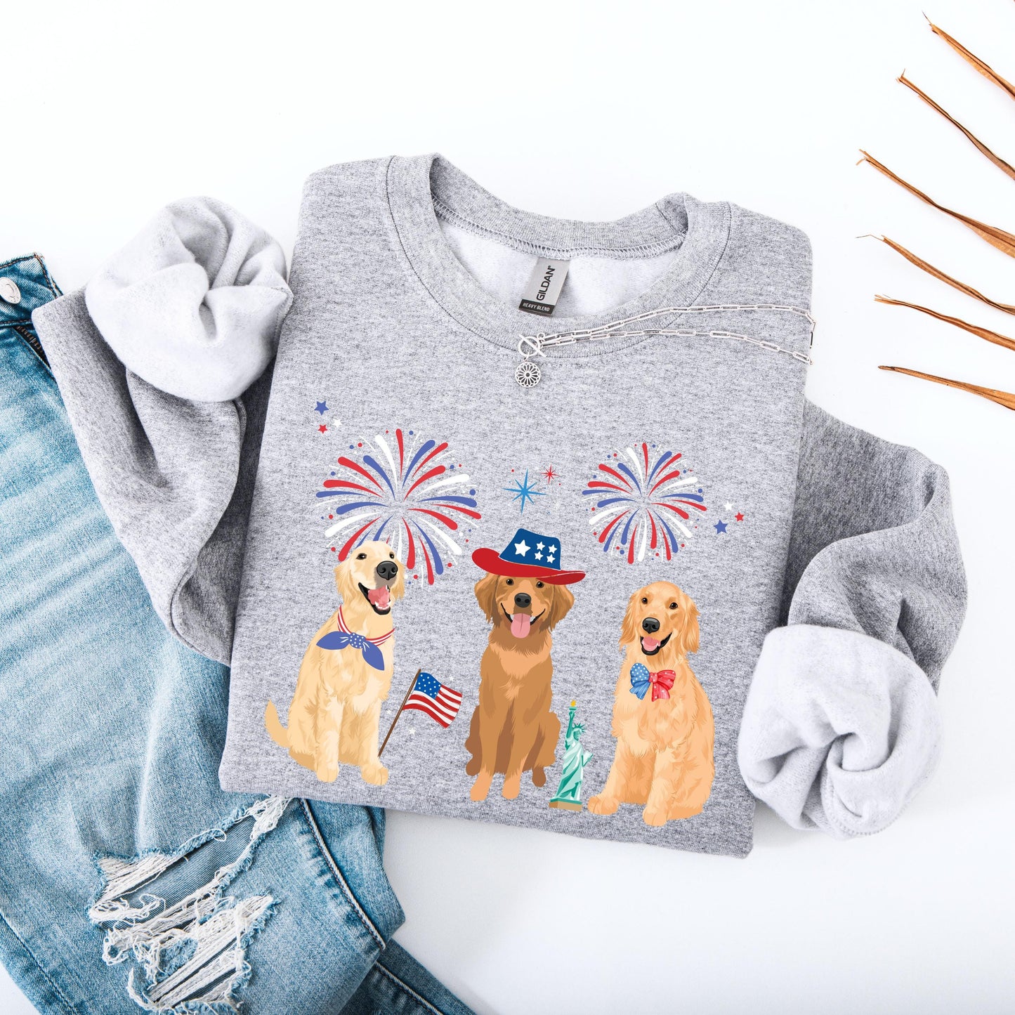 American Golden Retriever Shirt, golden mom sweatshirt, 4th July gift, golden dog owner, golden retriever gift, patriot summer gift for her
