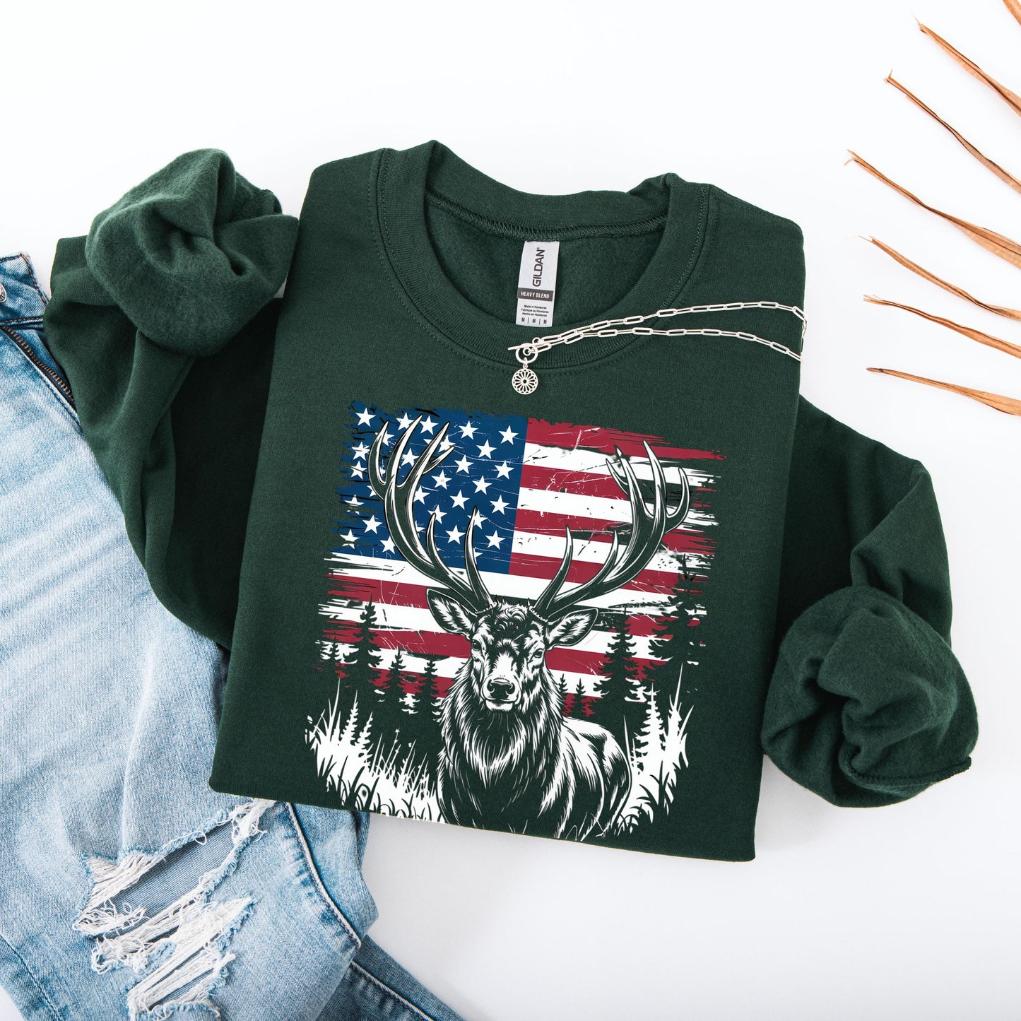 Unisex American Deer Summer Shirt, patriotic buck sweatshirt, hunter t-shirt, retro festival tee, vacation shirt for women and men